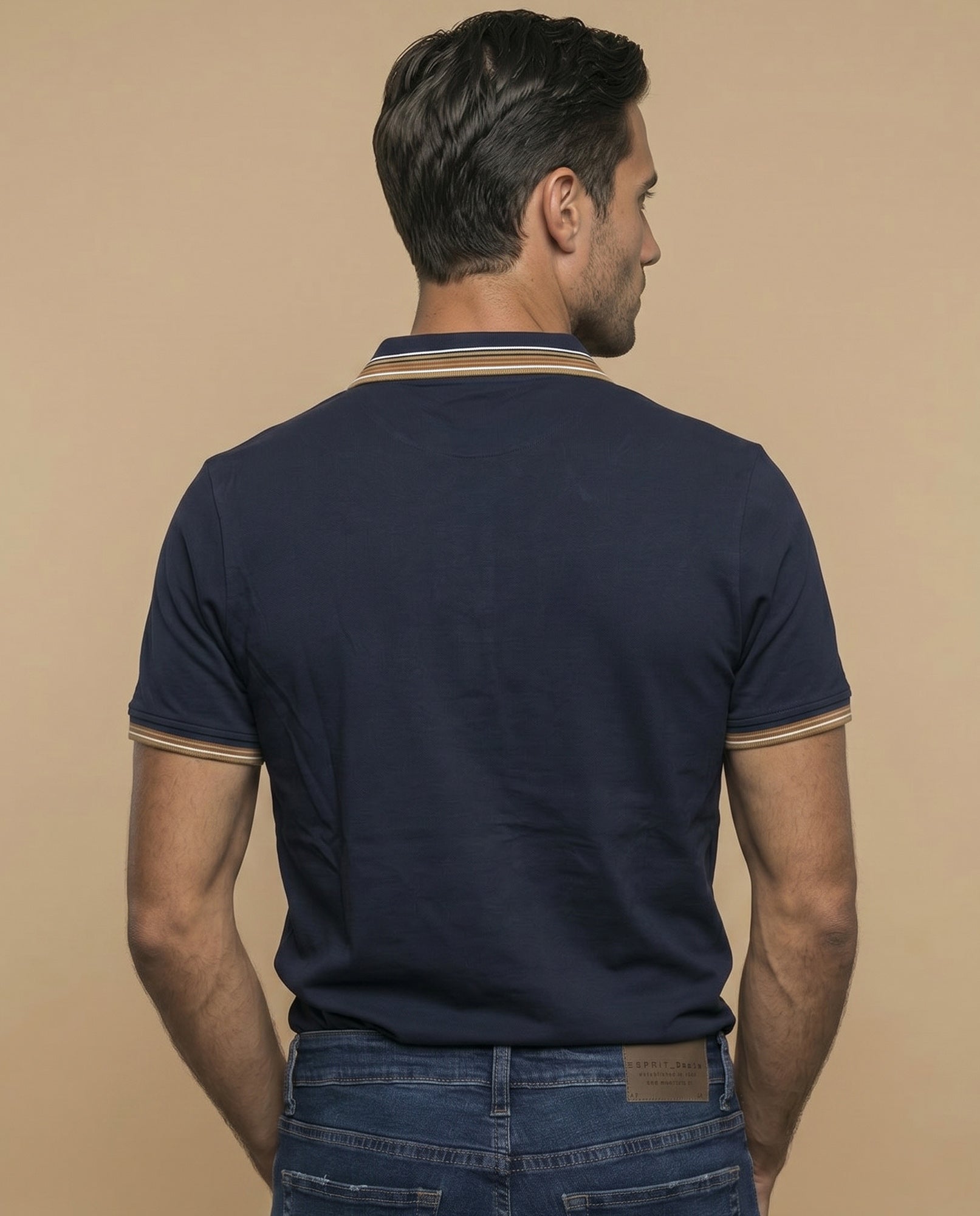 Polo manga corta con ribetes a contraste para hombre - Azul 34_305F320_AZU184530_4
