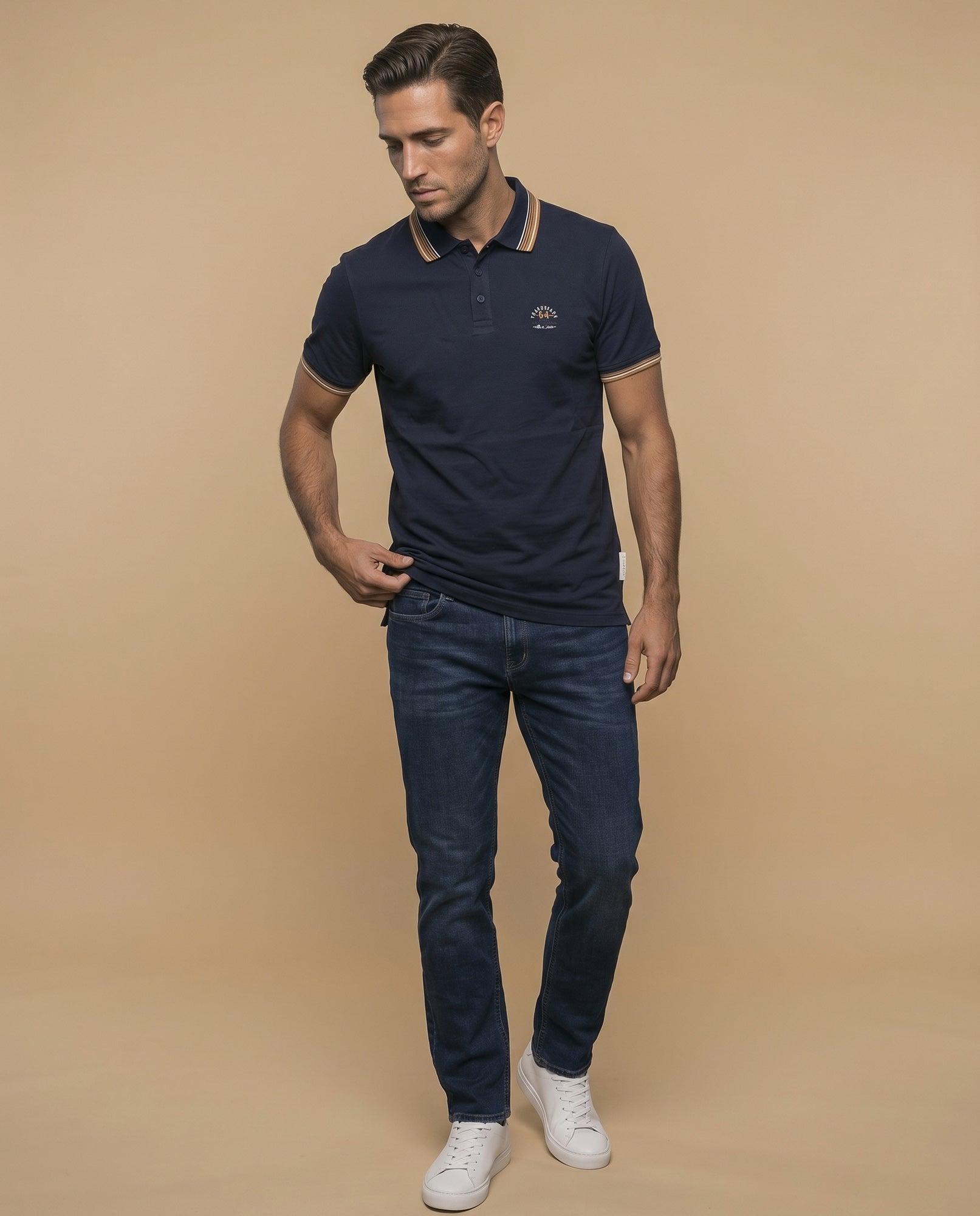 Polo manga corta con ribetes a contraste para hombre - Azul 34_305F320_AZU184530_5