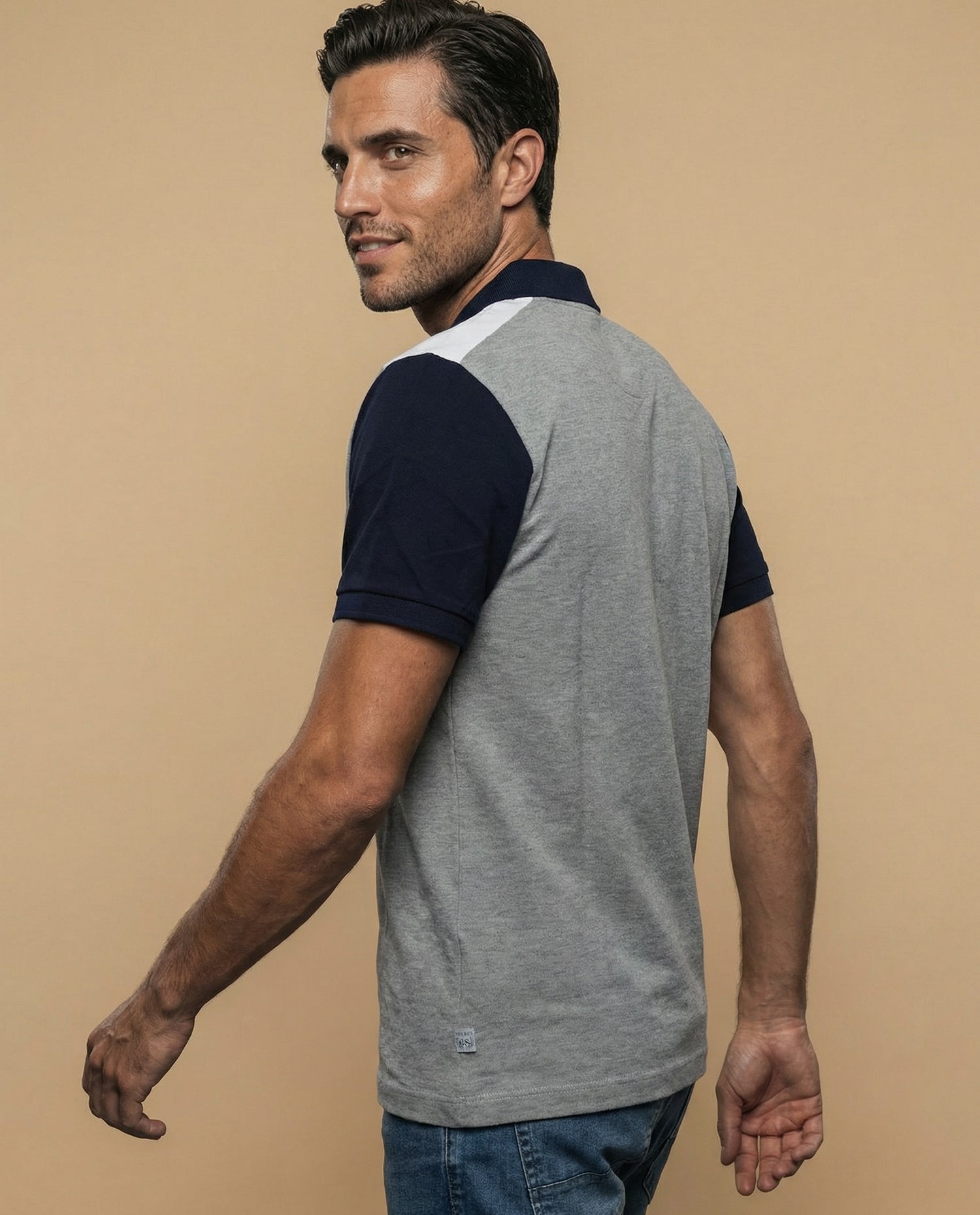 Polo manga corta estilo rugby bloques de color - Gris