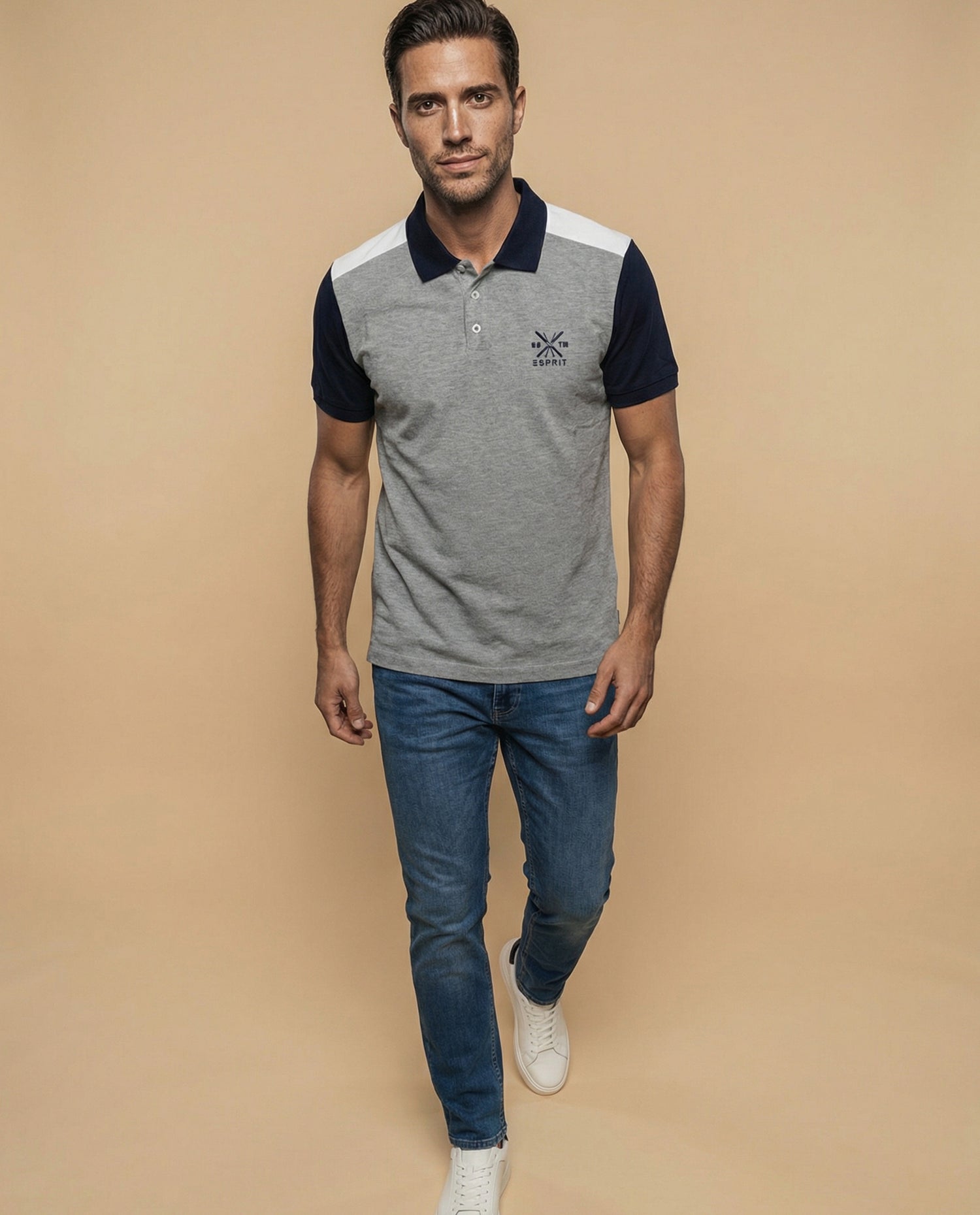 Polo manga corta estilo rugby bloques de color - Gris