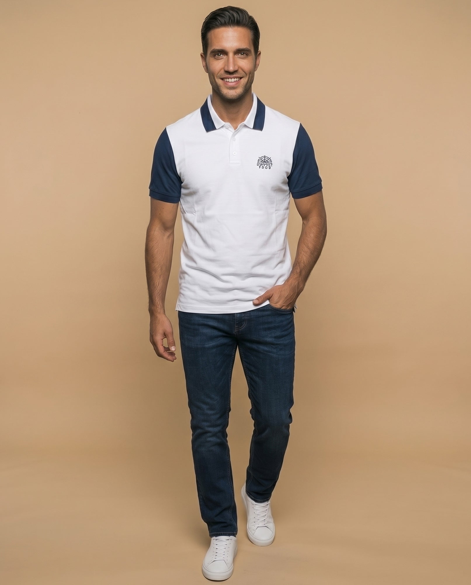 Polo manga corta con diseño en bloques de color para hombre - Blanco 34_305F339_BLA114202_5