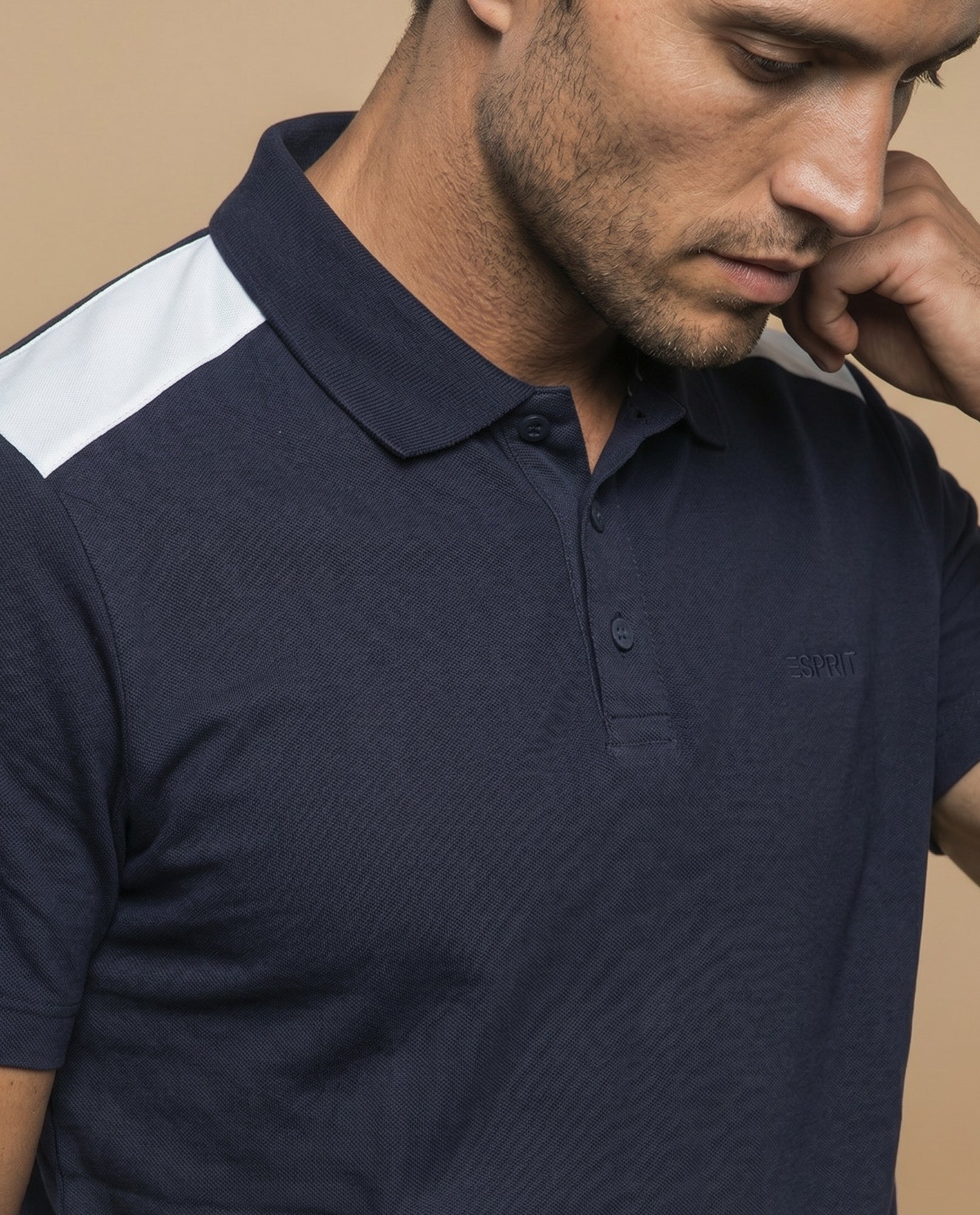 Polo manga corta con paneles decorativos en hombros para hombre - Azul 34_305F344_AZU184530_3