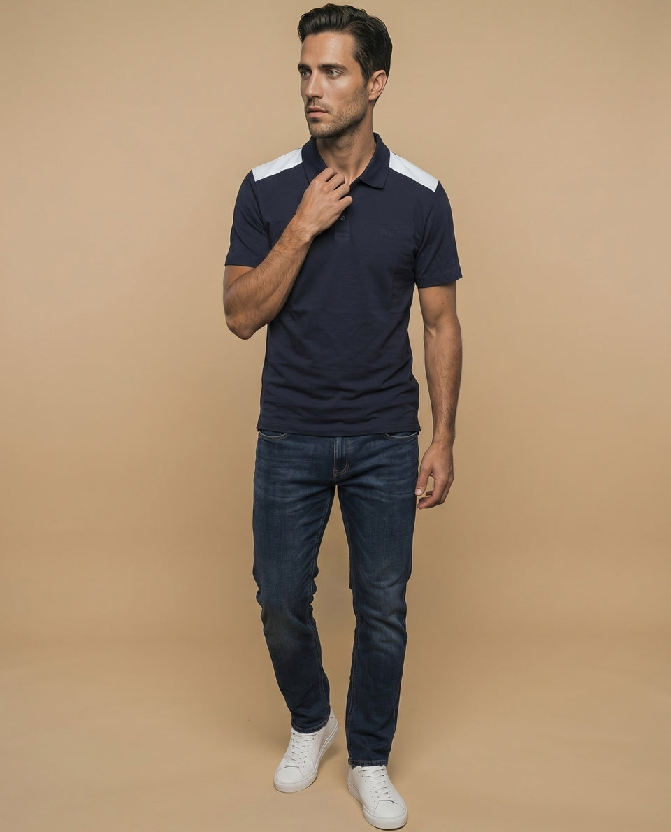 Polo manga corta con paneles decorativos en hombros para hombre - Azul 34_305F344_AZU184530_5