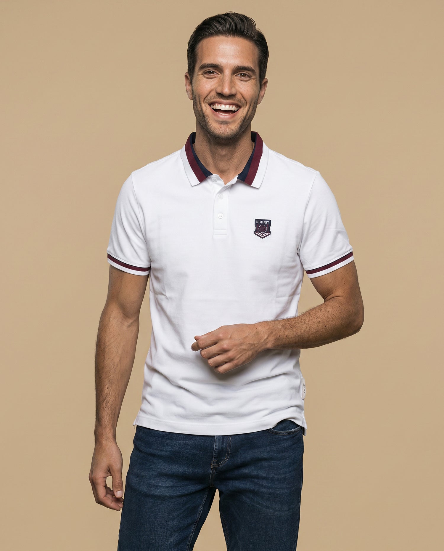 Polo manga corta con cuello acanalado a rayas para hombre - Blanco