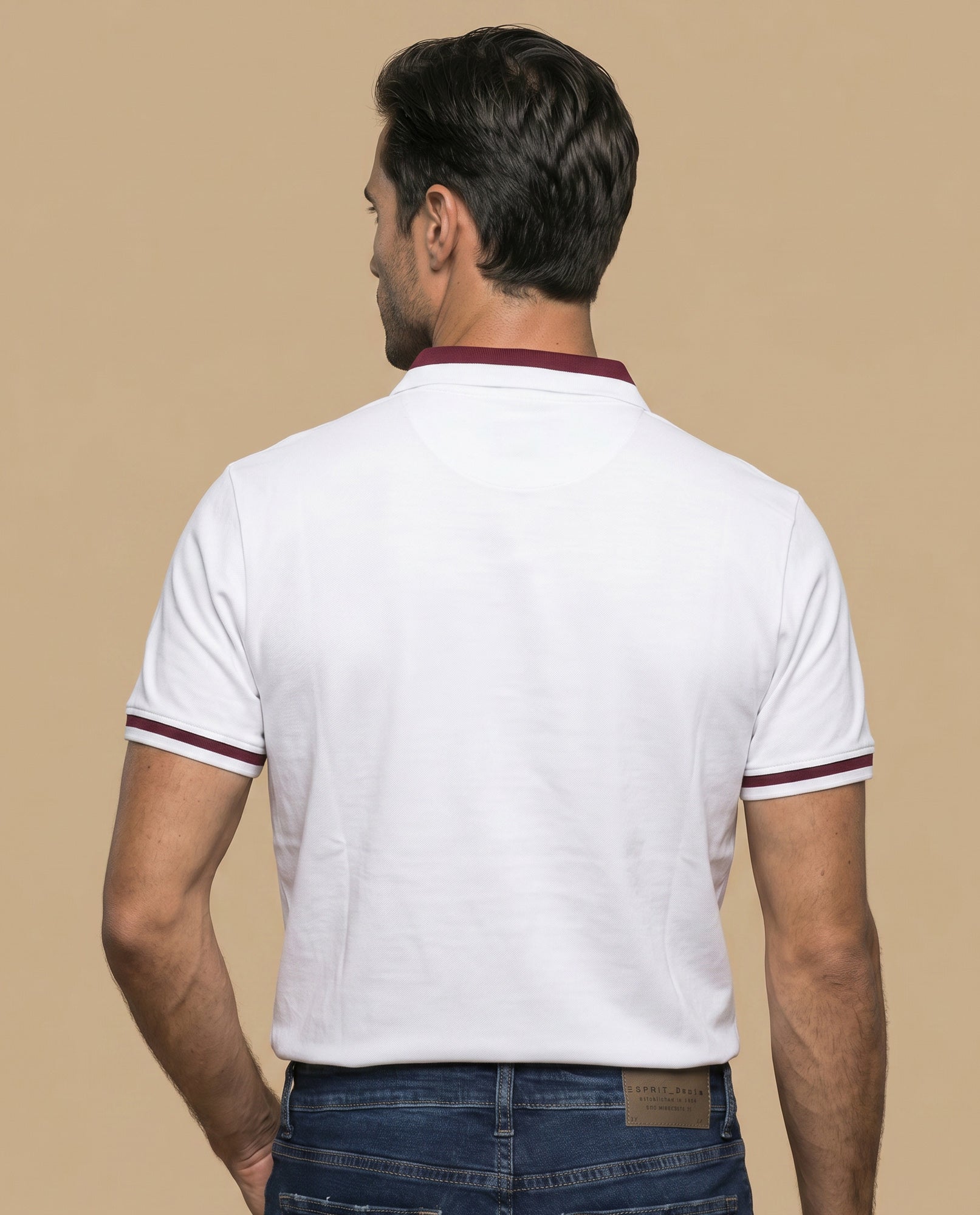 Polo manga corta con cuello acanalado a rayas para hombre - Blanco 34_305F345_BLA110700_4