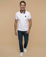 Polo manga corta con cuello acanalado a rayas para hombre - Blanco