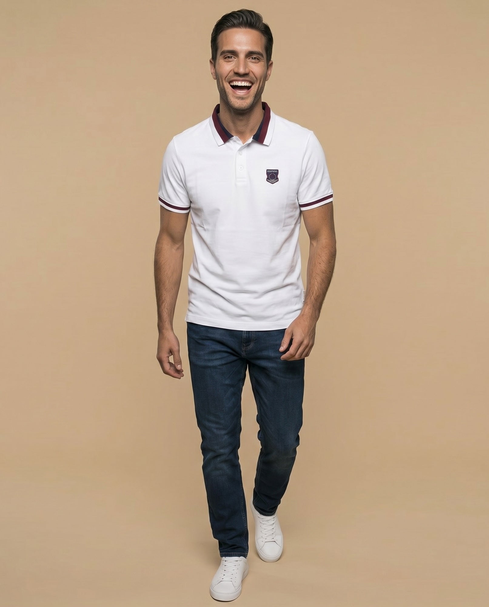 Polo manga corta con cuello acanalado a rayas para hombre - Blanco 34_305F345_BLA110700_5