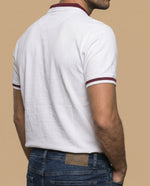 Polo manga corta con cuello acanalado a rayas para hombre - Blanco