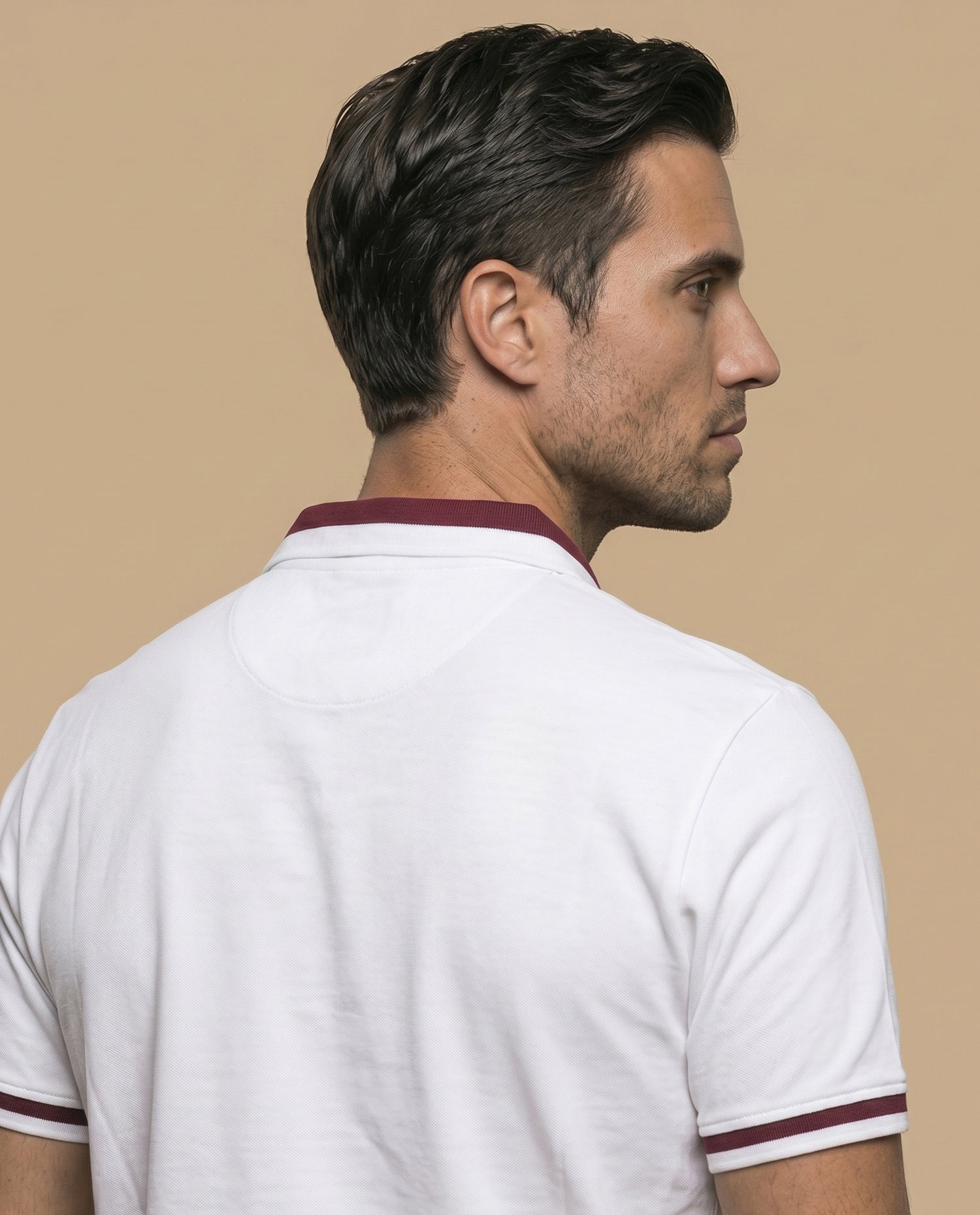 Polo manga corta con cuello acanalado a rayas para hombre - Blanco