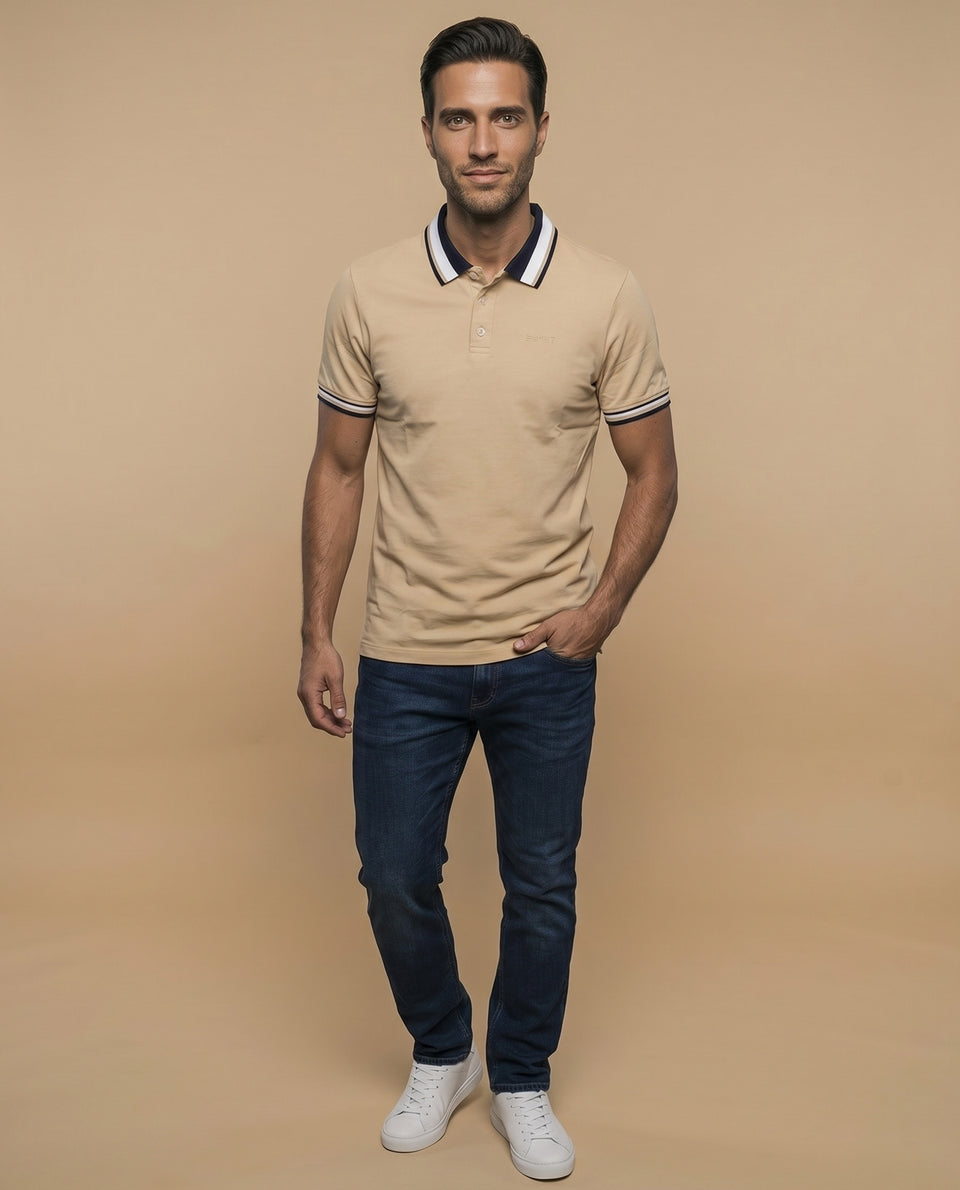 Polo cuadros pretéñido - Beige 34_305F347_BEI130607_5