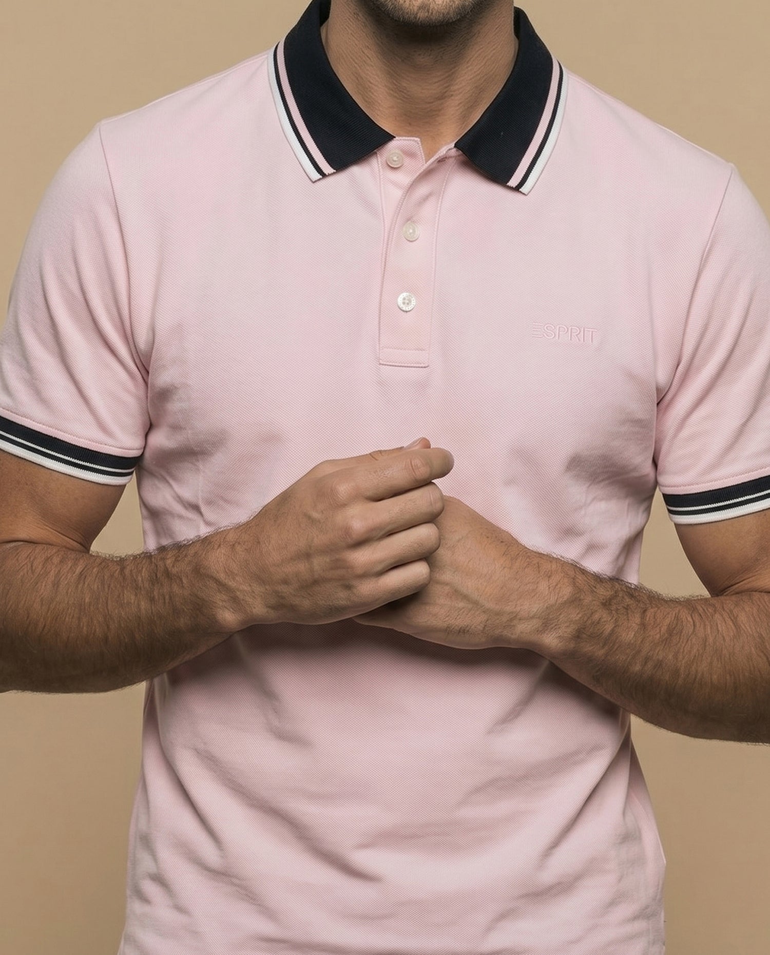 Polo cuello contrastado hombre - Rosa