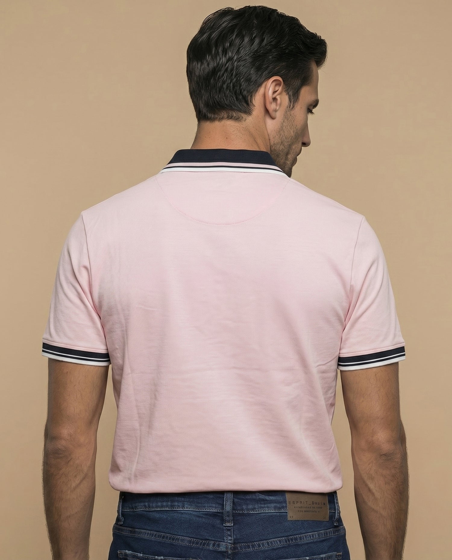 Polo cuello contrastado hombre - Rosa