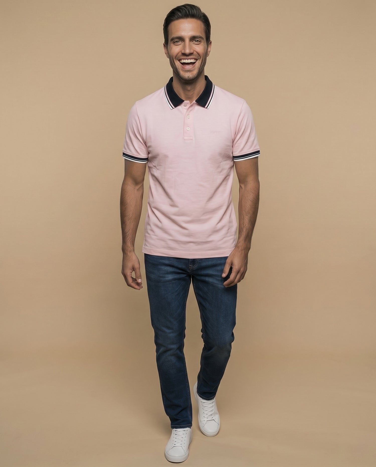 Polo cuello contrastado hombre - Rosa