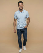 Polo manga corta en tejido piqué con logo bordado para hombre - Azul