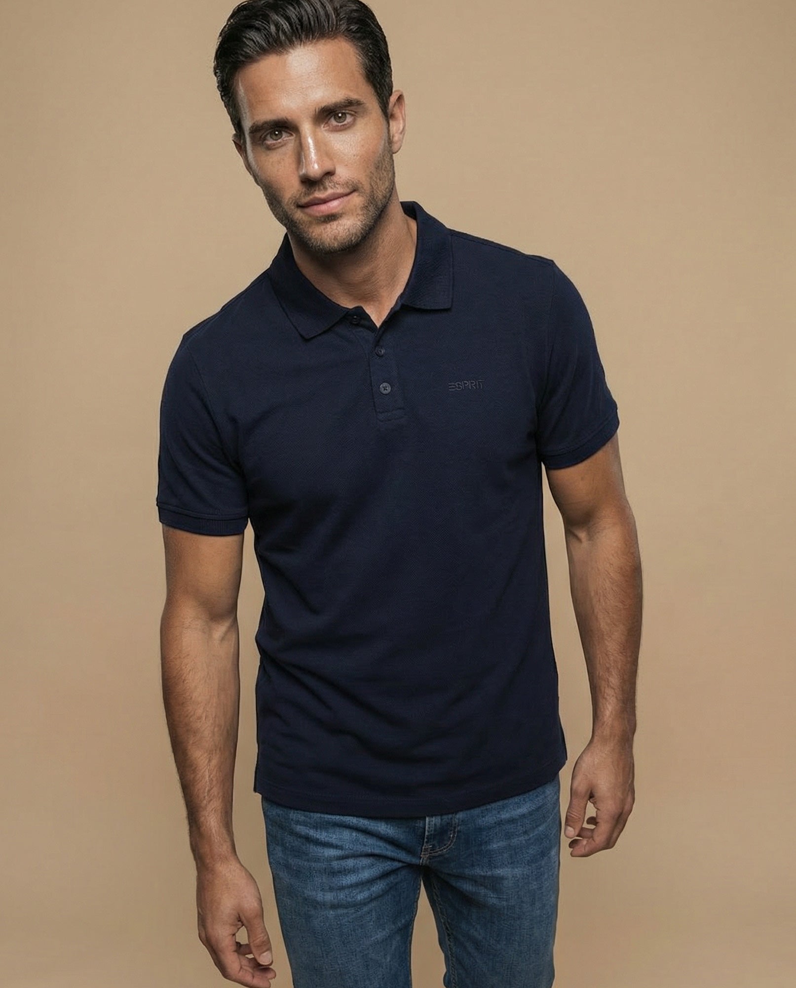 Polo manga corta en tejido piqué con logo bordado para hombre - Azul 34_305F355_AZU184530_0