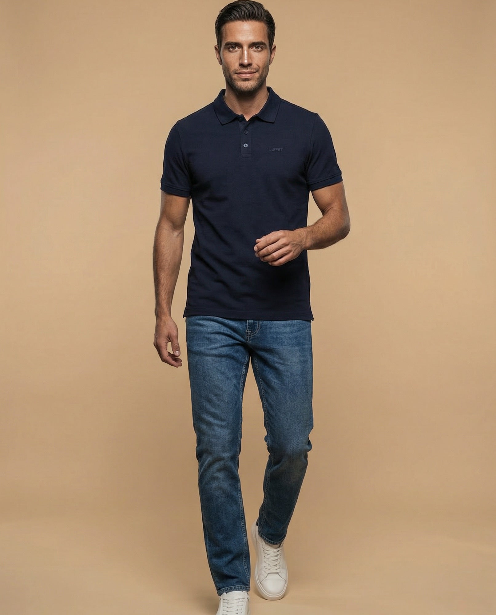 Polo manga corta en tejido piqué con logo bordado para hombre - Azul 34_305F355_AZU184530_5