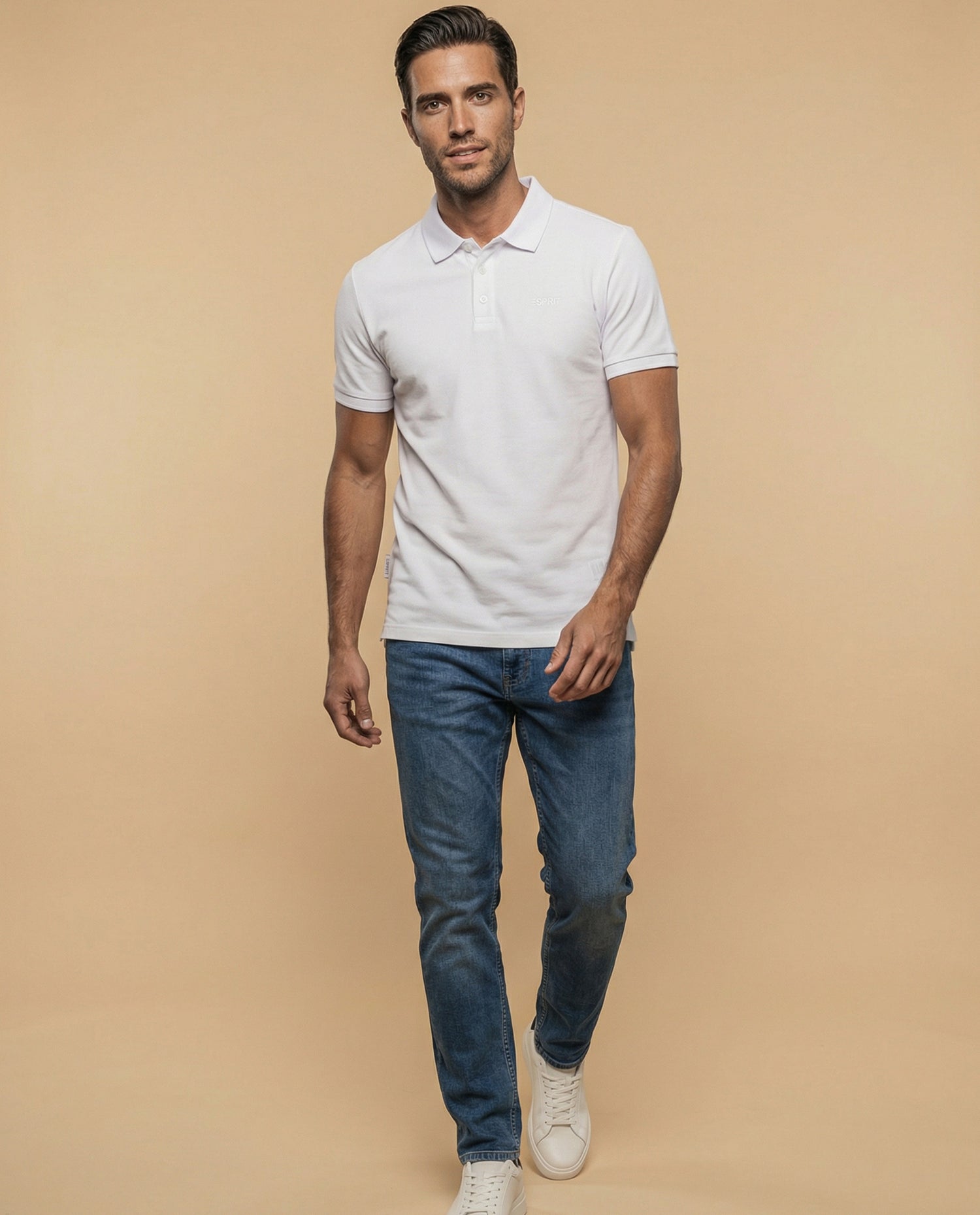Polo manga corta en tejido piqué con logo bordado para hombre - Blanco