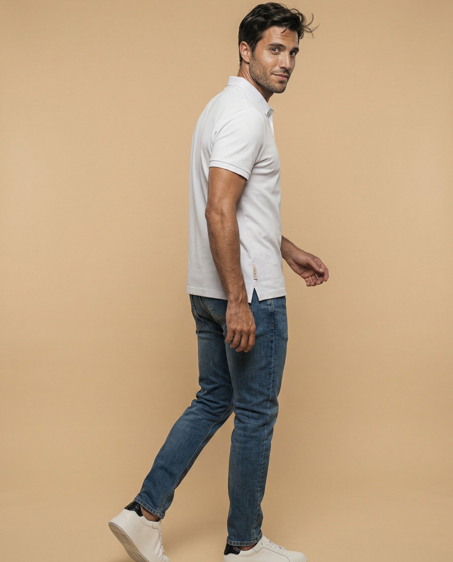 Polo manga corta en tejido piqué con logo bordado para hombre - Blanco