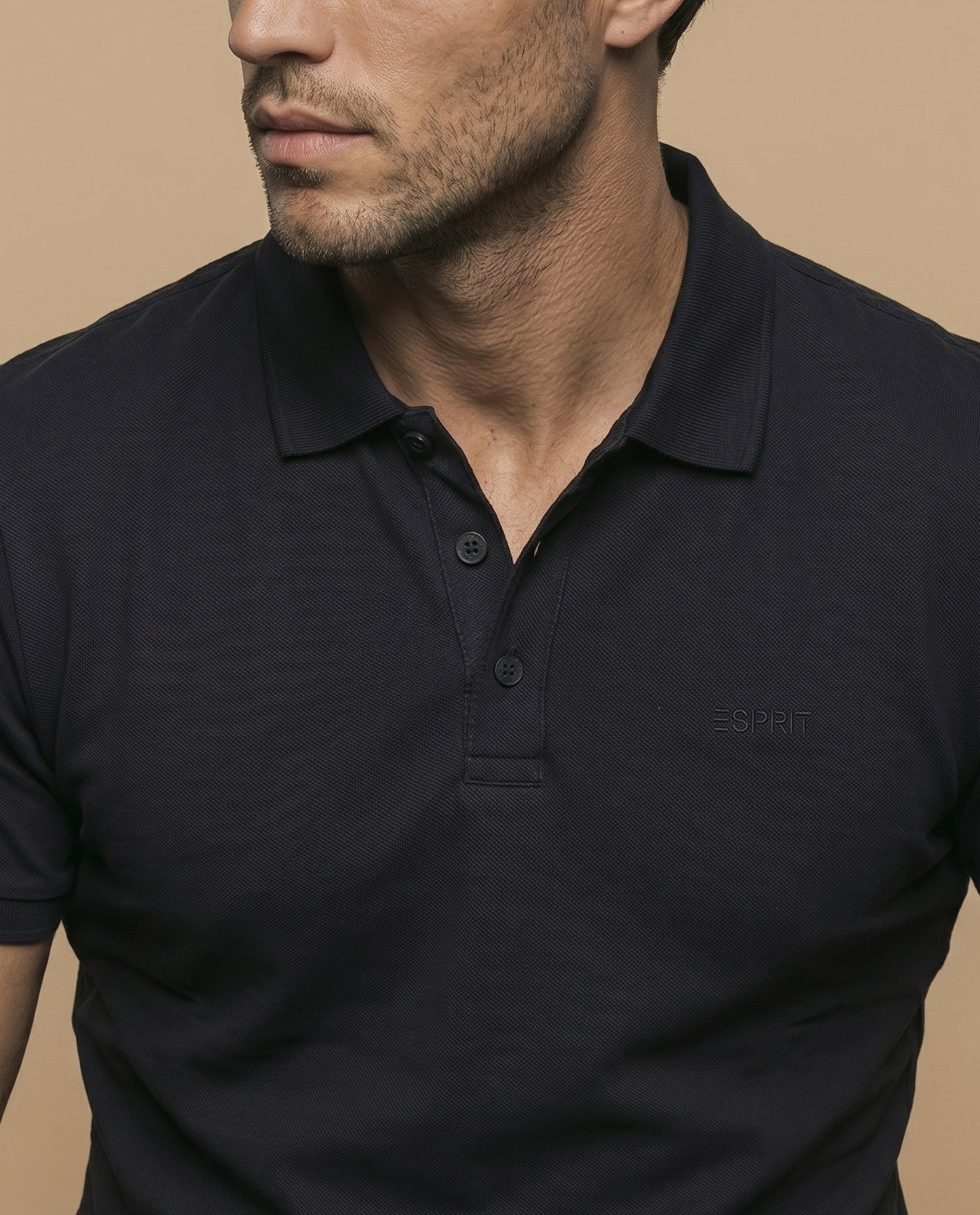 Polo manga corta en tejido piqué con logo bordado para hombre - Negro