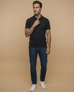 Polo manga corta en tejido piqué con logo bordado para hombre - Negro