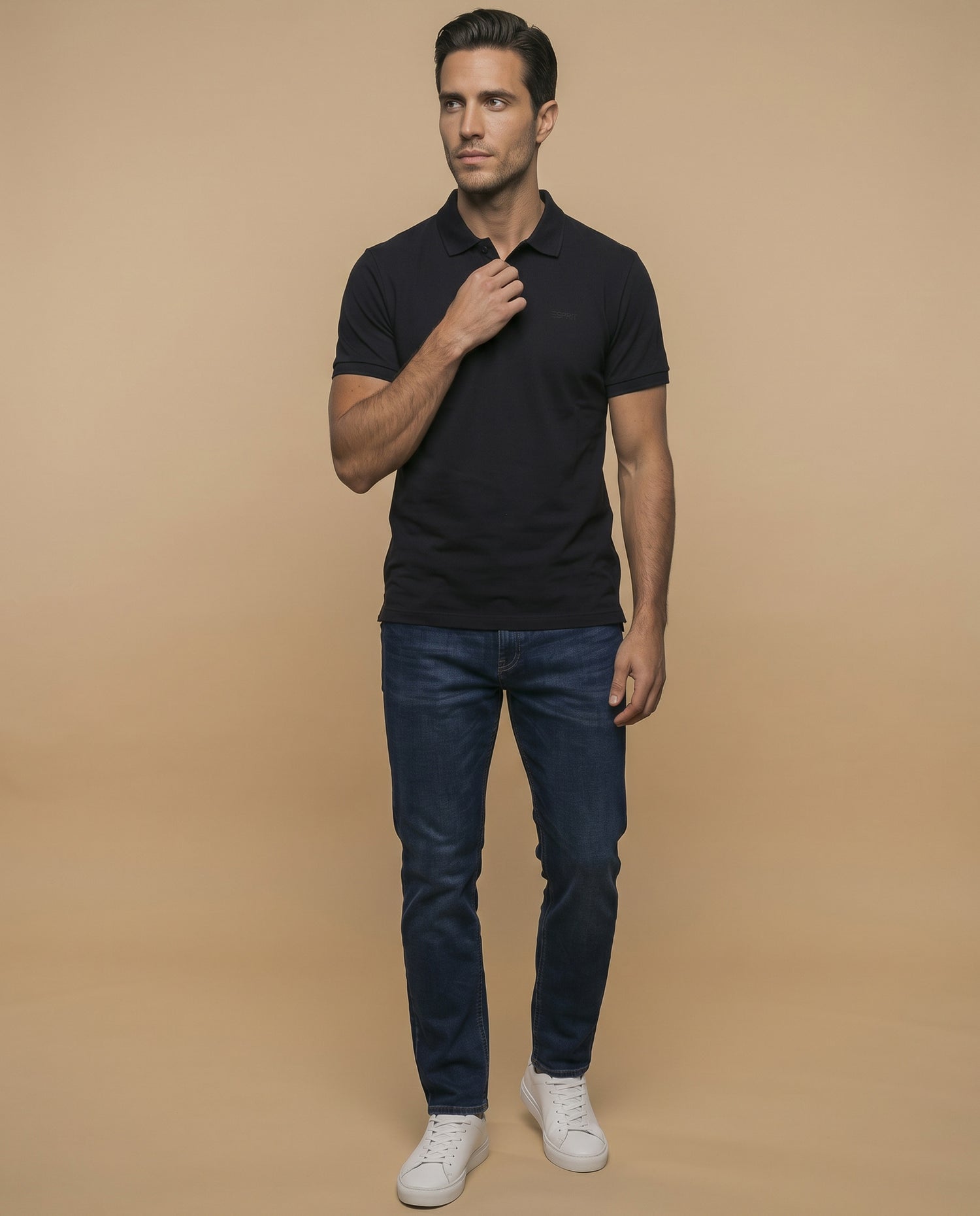 Polo manga corta en tejido piqué con logo bordado para hombre - Negro