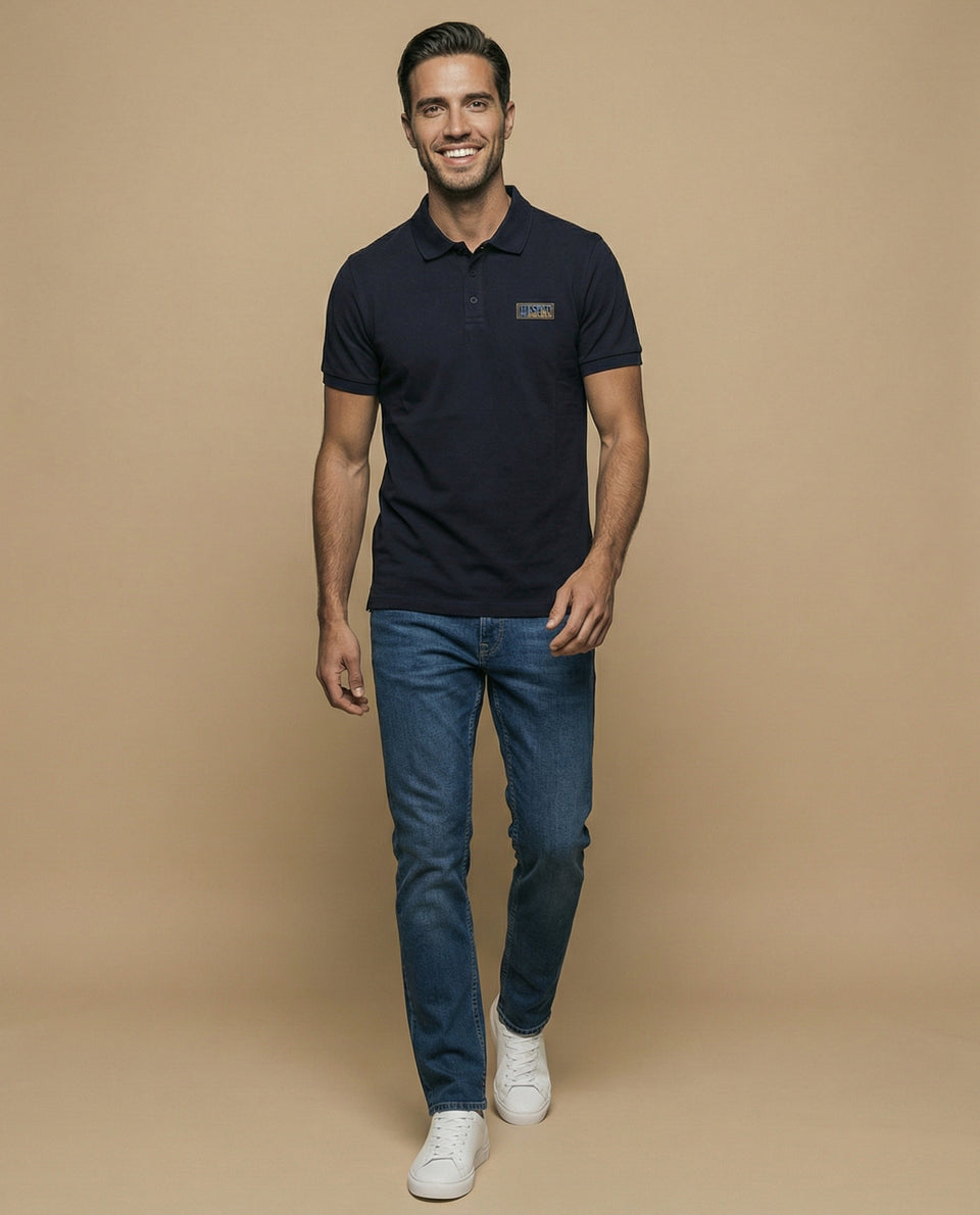 Polo manga corta con cuello camisero y parche bordado para hombre - Azul 34_305F356_AZU174429_5