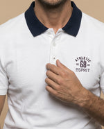 Polo manga corta con cuello contrastante y estampado para hombre - Blanco