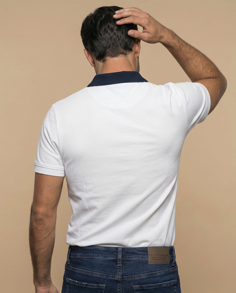 Polo manga corta con cuello contrastante y estampado para hombre - Blanco 34_305F357_BLA110700_4