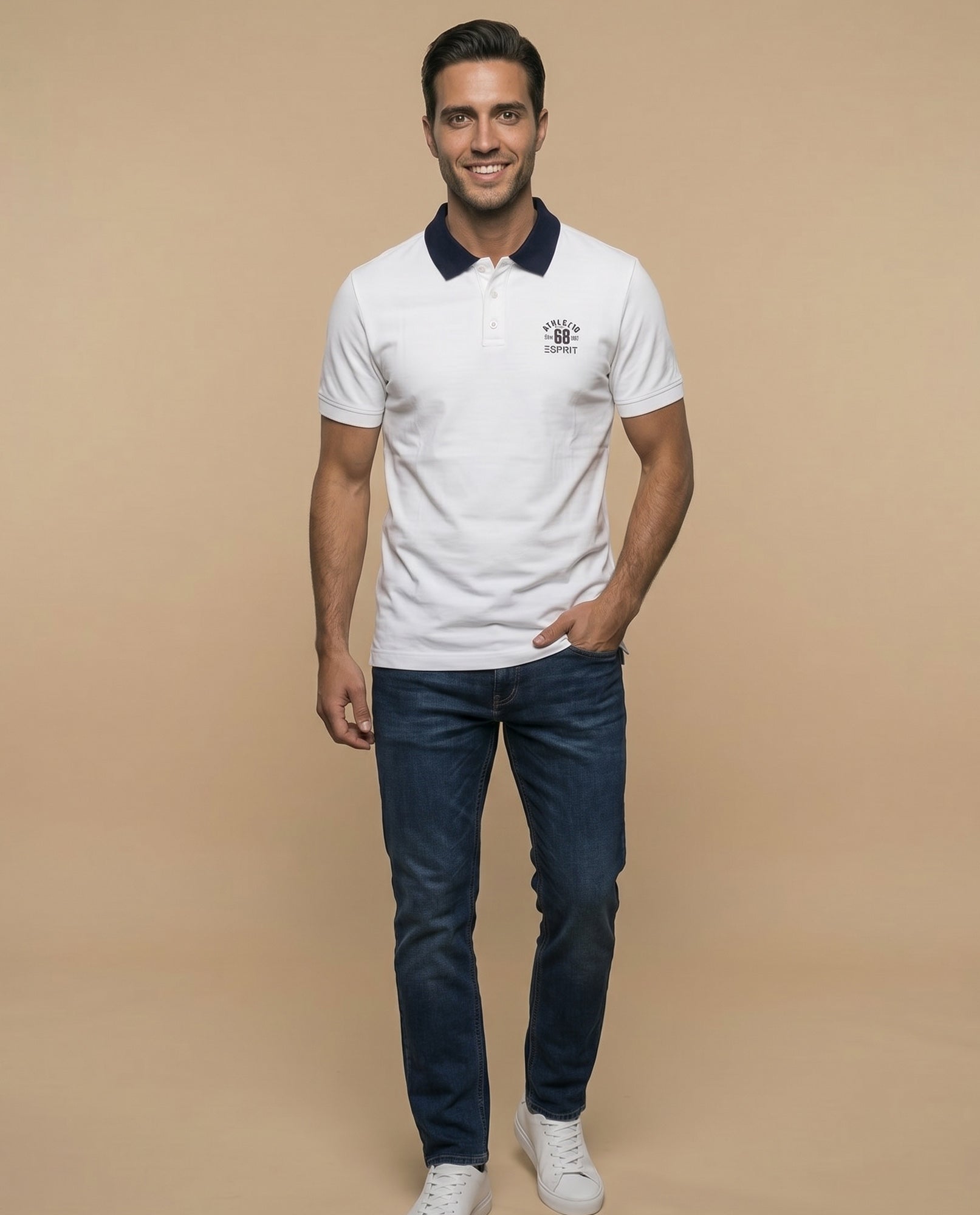 Polo manga corta con cuello contrastante y estampado para hombre - Blanco 34_305F357_BLA110700_5
