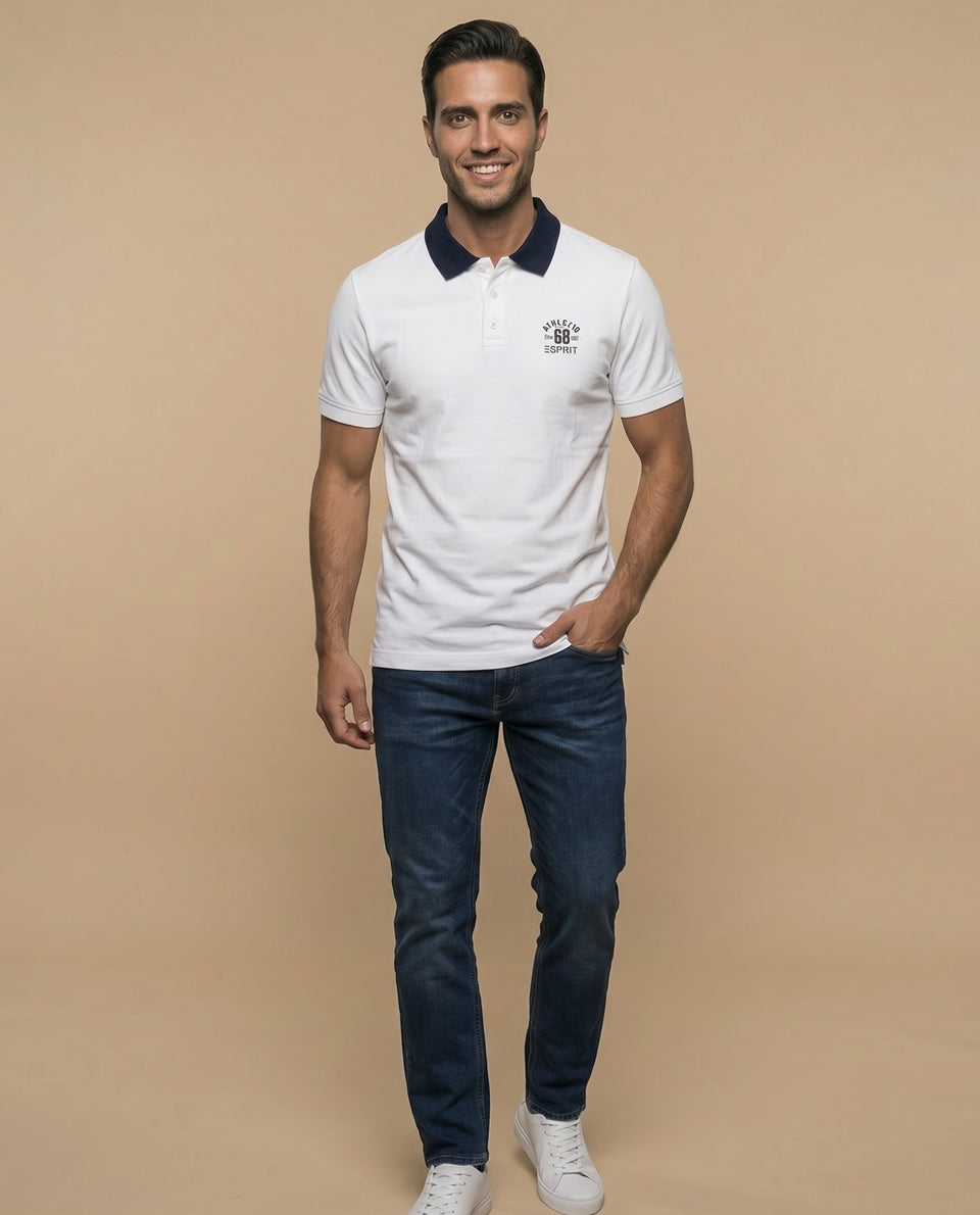 Polo manga corta con cuello contrastante y estampado para hombre - Blanco 34_305F357_BLA110700_5