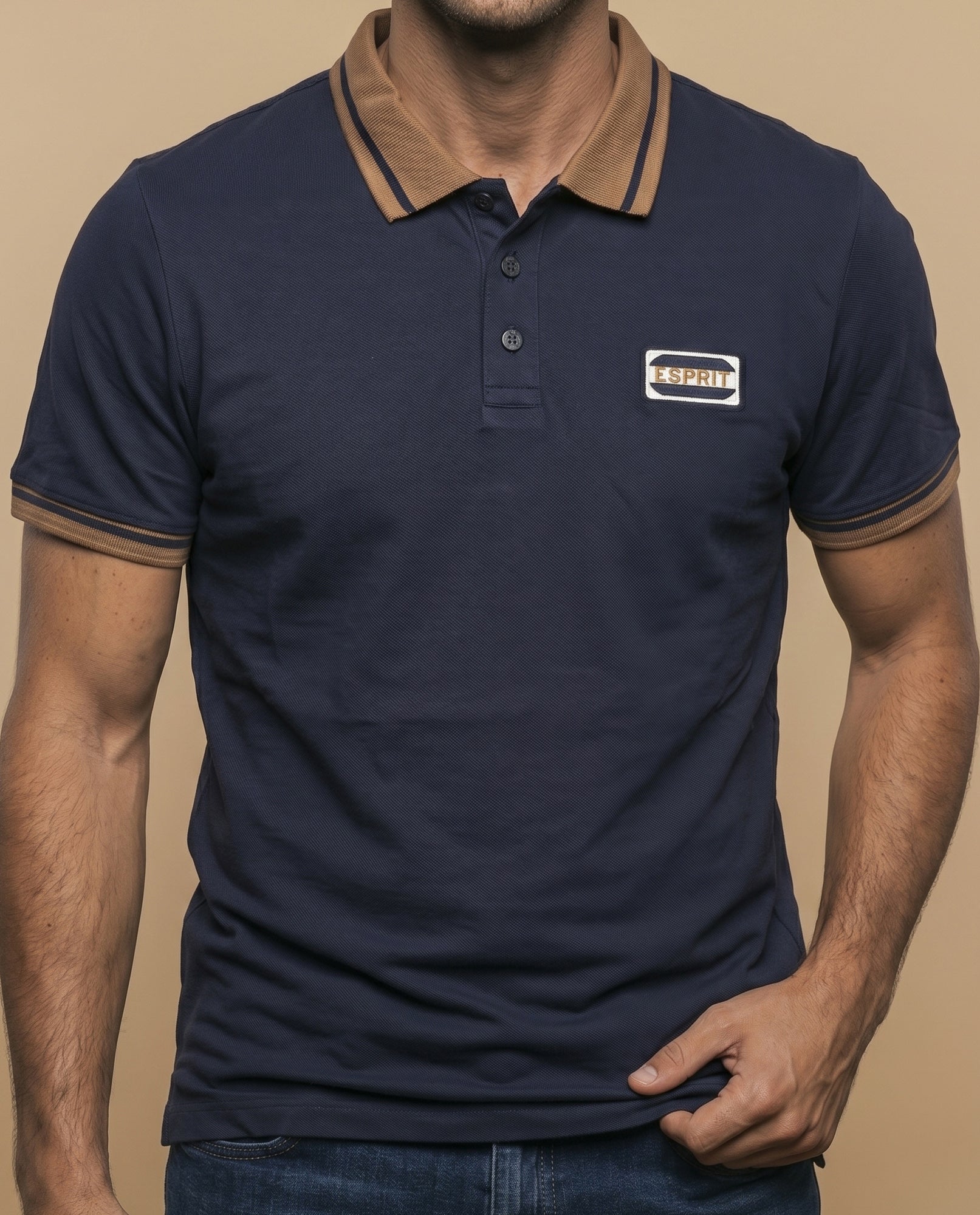 Polo manga corta con ribetes en contraste para hombre - Azul 34_305F362_AZU174730_3