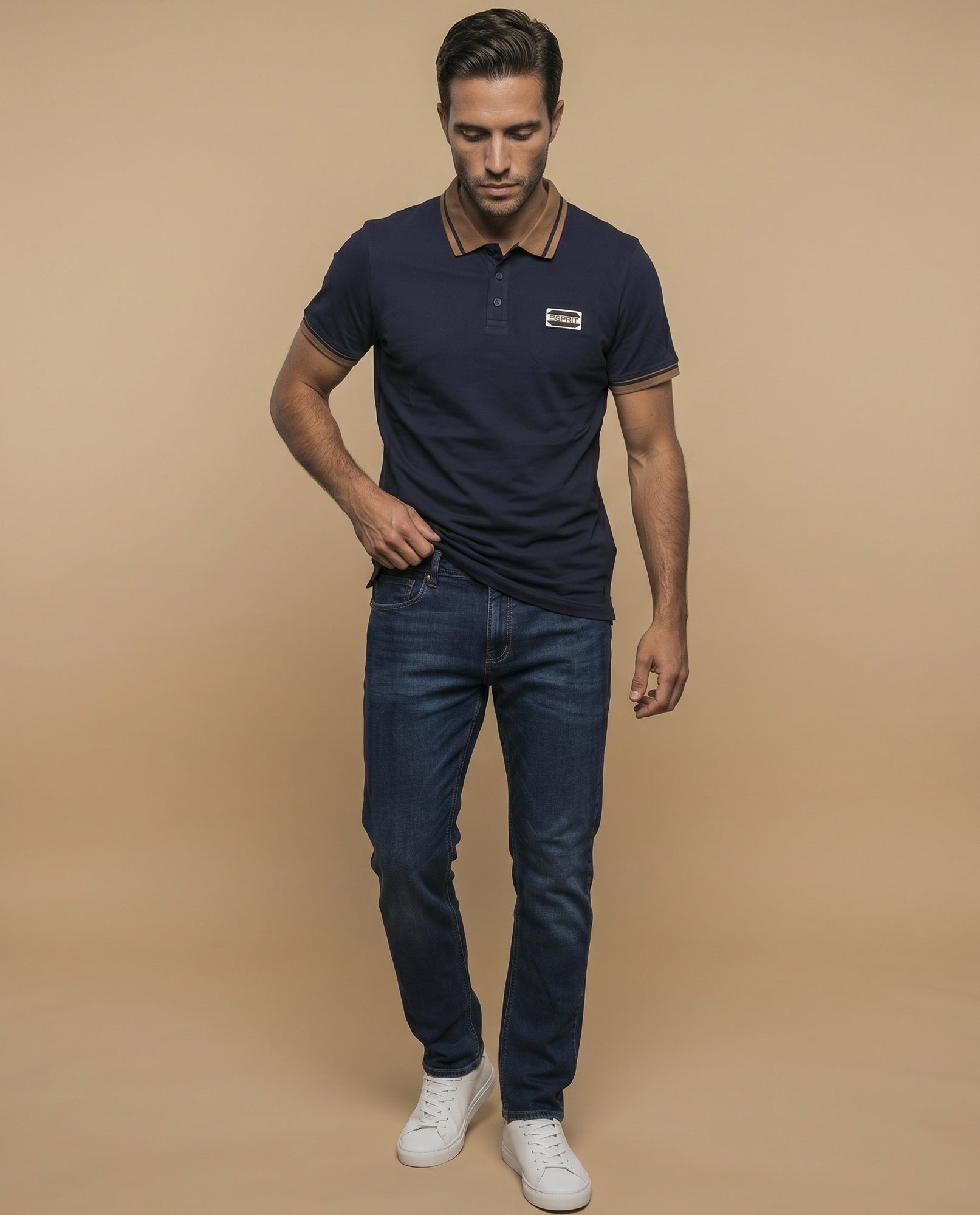Polo manga corta con ribetes en contraste para hombre - Azul 34_305F362_AZU174730_5