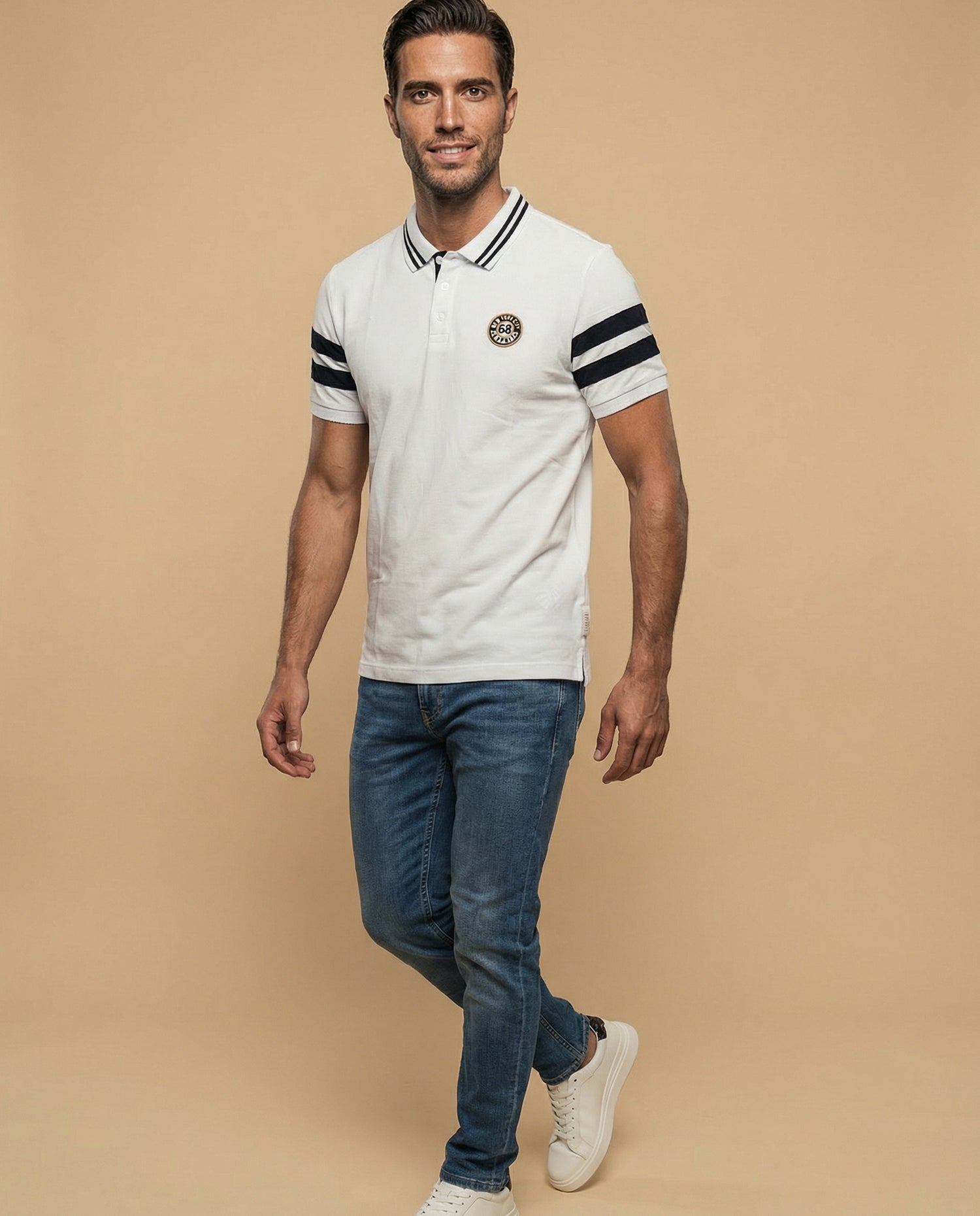 Polo de cuadros pretintado - Blanco