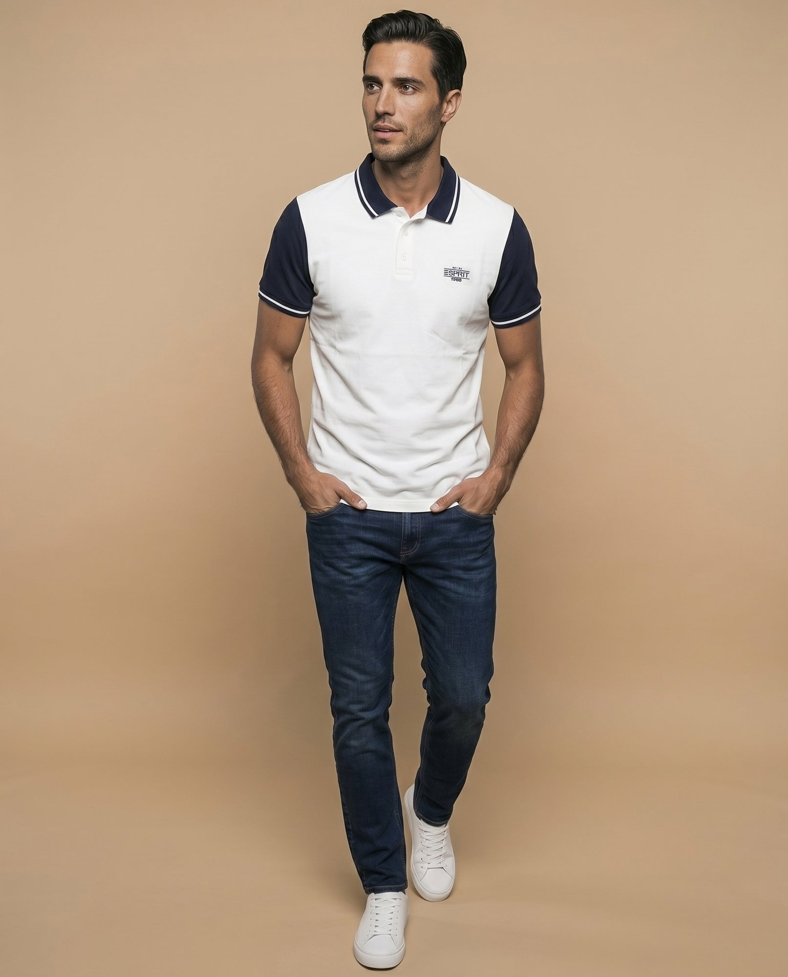 Polo manga corta con mangas y cuello en contraste para hombre - Crudo 34_305F378_CRU110104_5