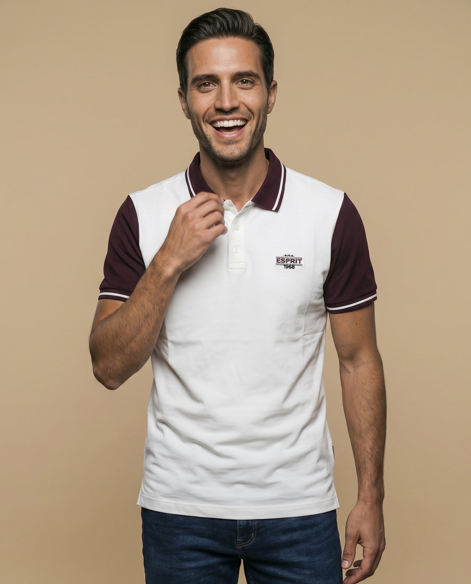 Polo manga corta con mangas y cuello en contraste para hombre - Crudo 34_305F378_CRU110605_0