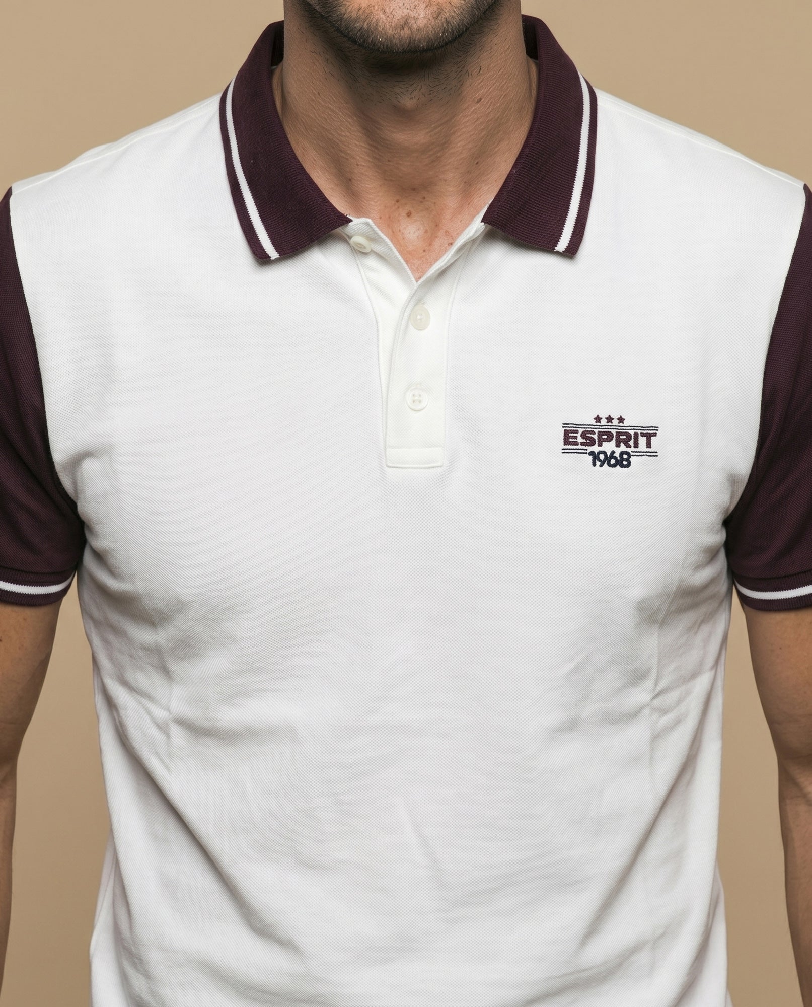 Polo manga corta con mangas y cuello en contraste para hombre - Crudo 34_305F378_CRU110605_3