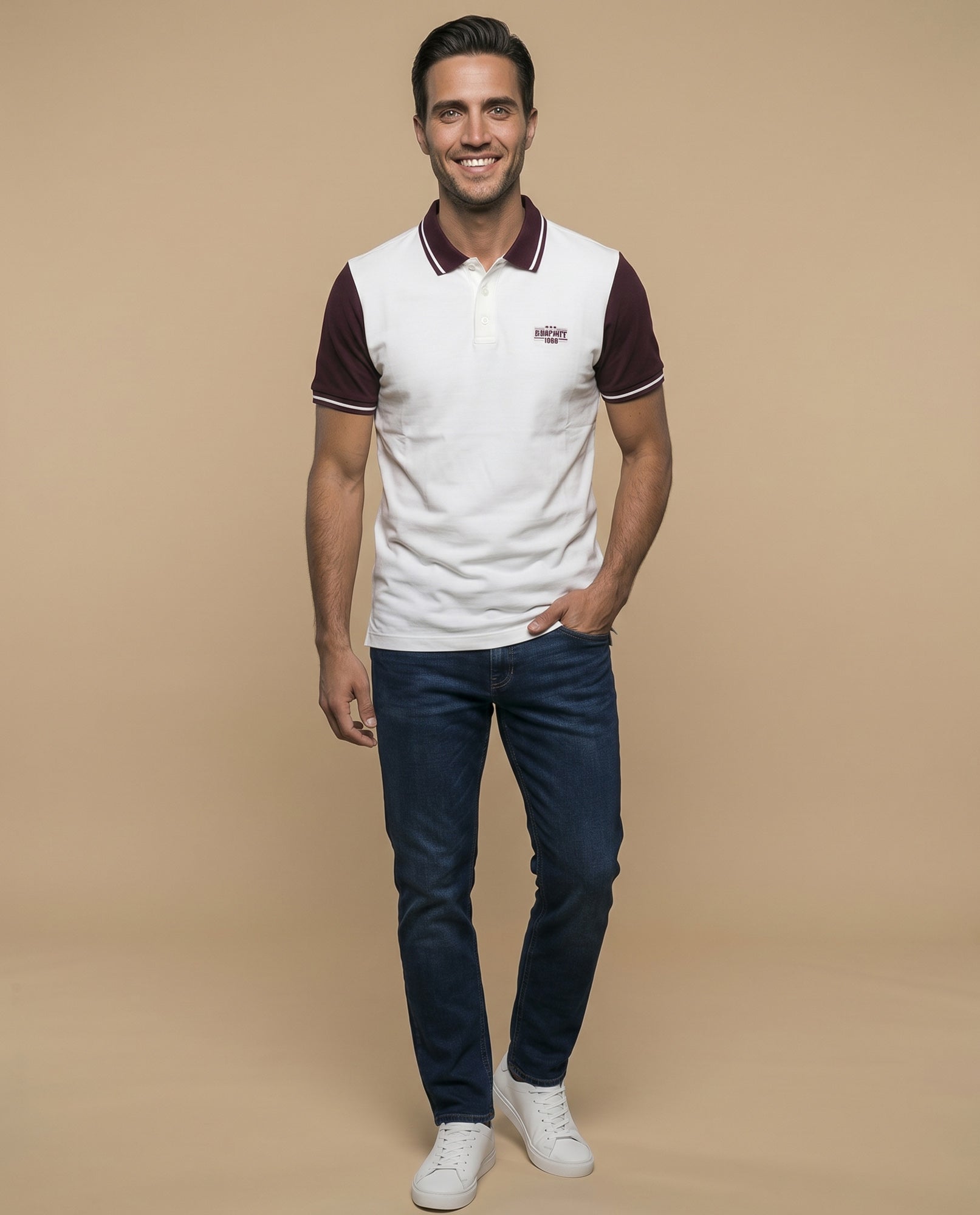 Polo manga corta con mangas y cuello en contraste para hombre - Crudo 34_305F378_CRU110605_5