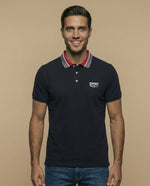 Polo manga corta con cuello jacquard contrastado para hombre - Azul