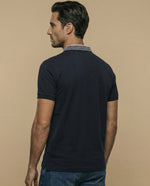Polo manga corta con cuello jacquard contrastado para hombre - Azul