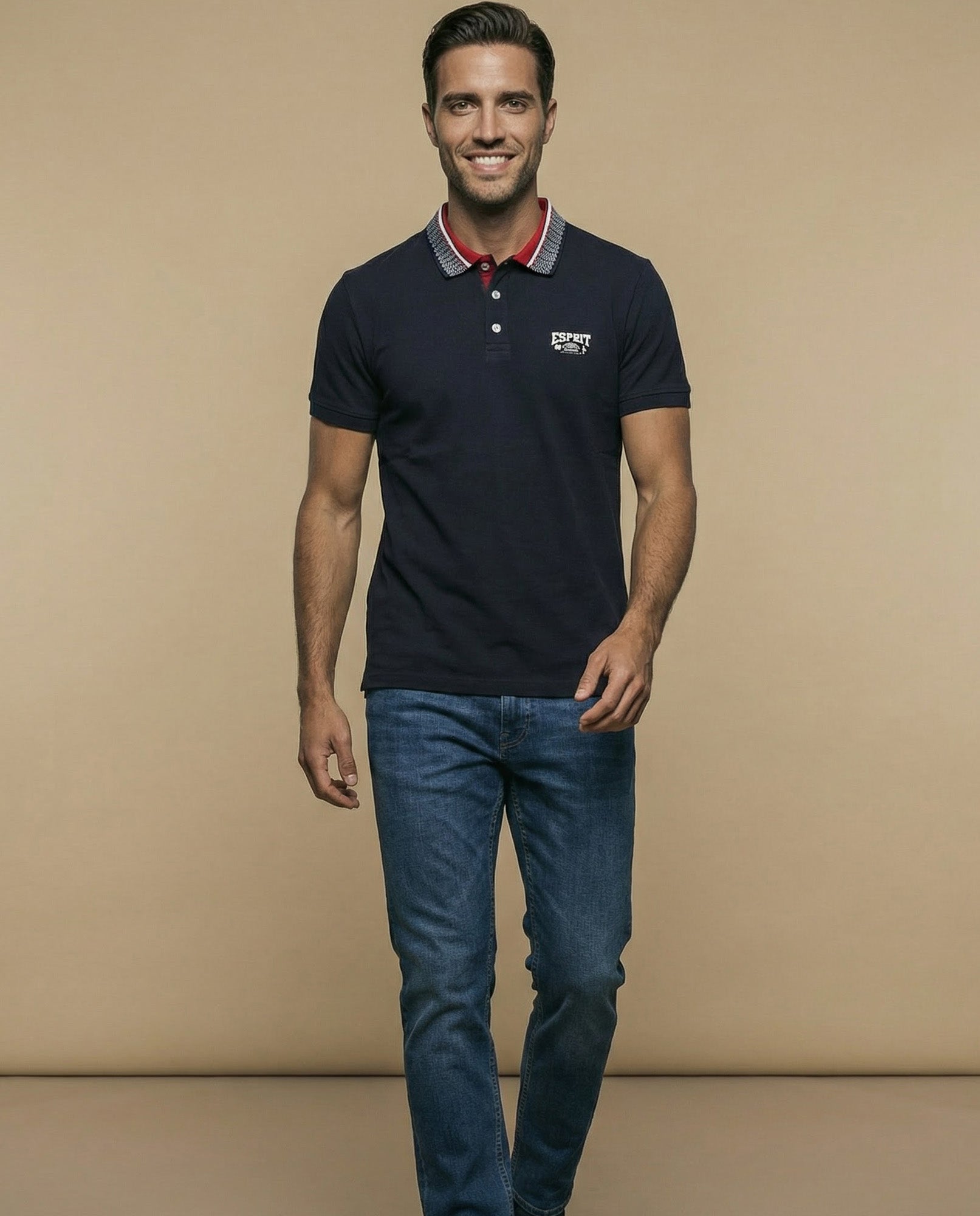 Polo manga corta con cuello jacquard contrastado para hombre - Azul 34_305F380_AZU175025_5