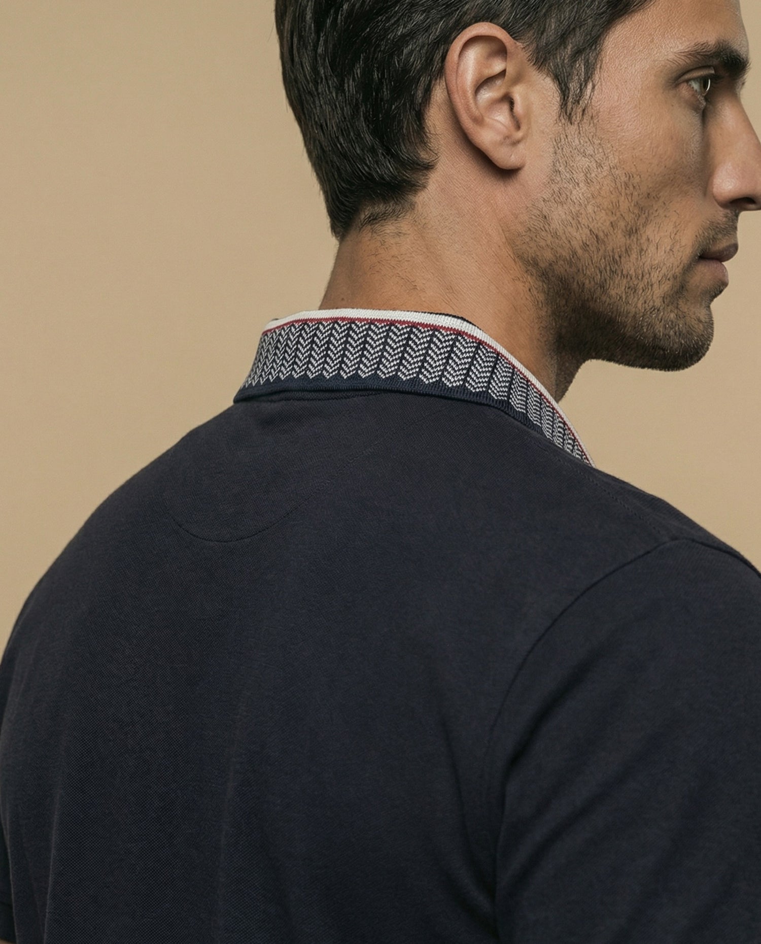 Polo manga corta con cuello jacquard contrastado para hombre - Azul
