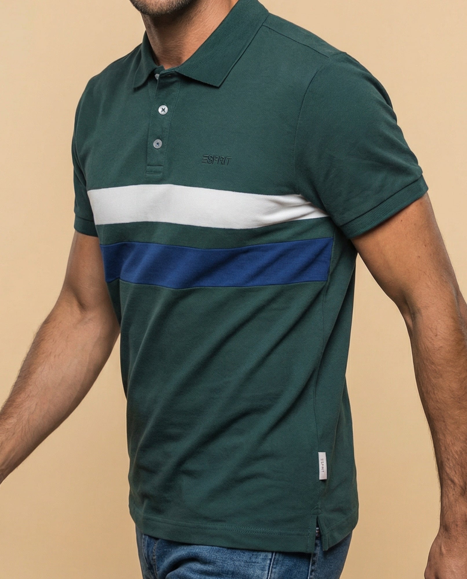 Polo de manga corta con franjas horizontales para hombre - Verde 34_305F381_VER144908_3