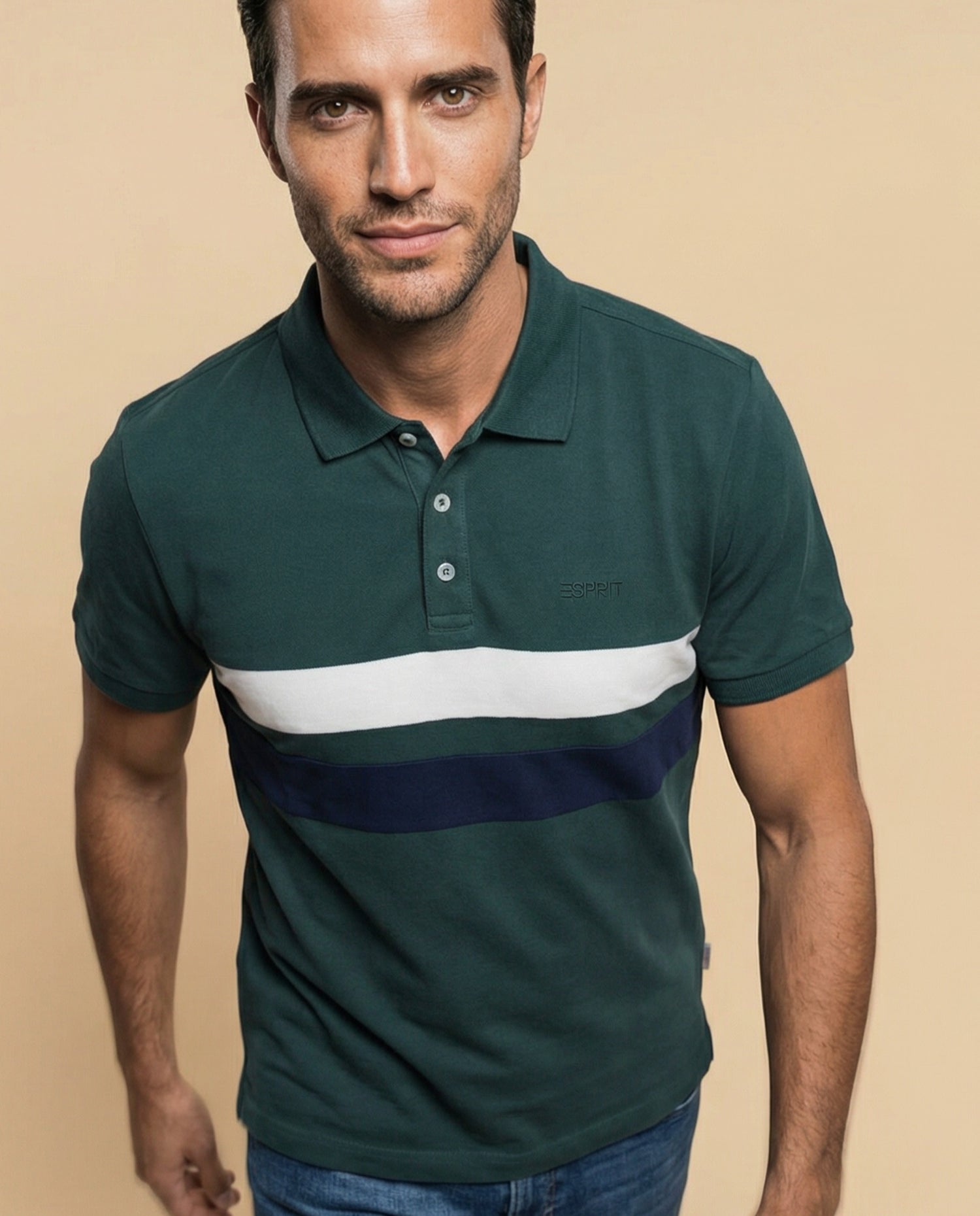 Polo de manga corta con franjas horizontales para hombre - Verde