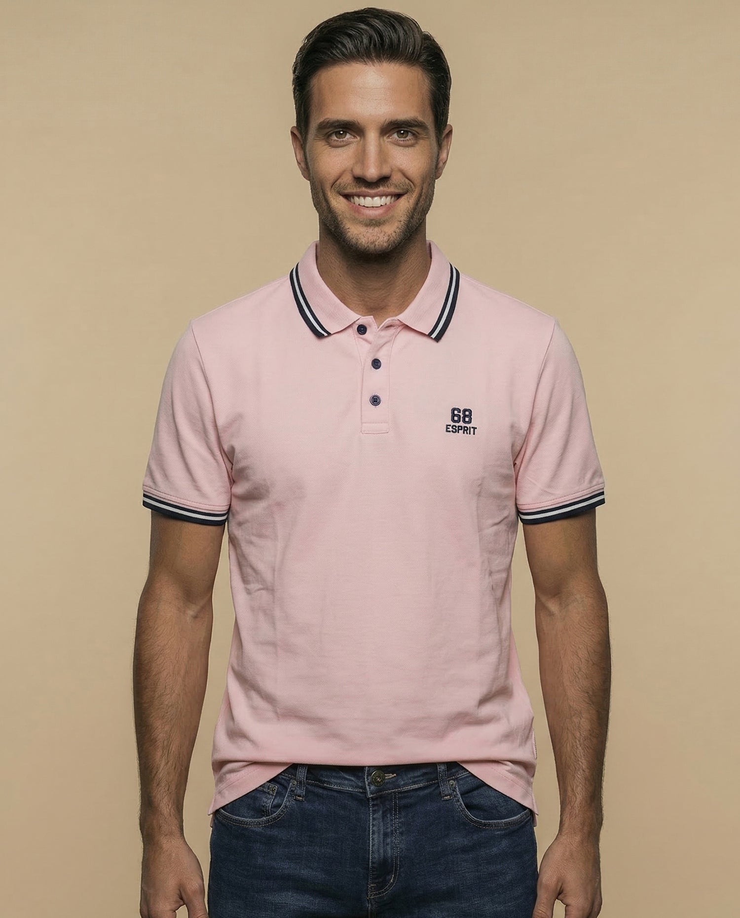 Polo manga corta con ribetes a rayas - Rosa