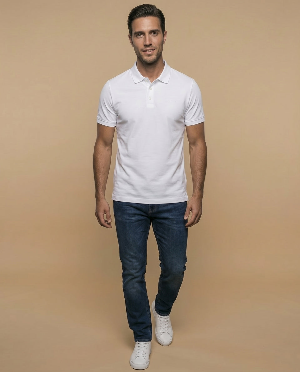 Polo manga corta con cuello clásico para hombre - Blanco 34_305F387_BLA110700_5