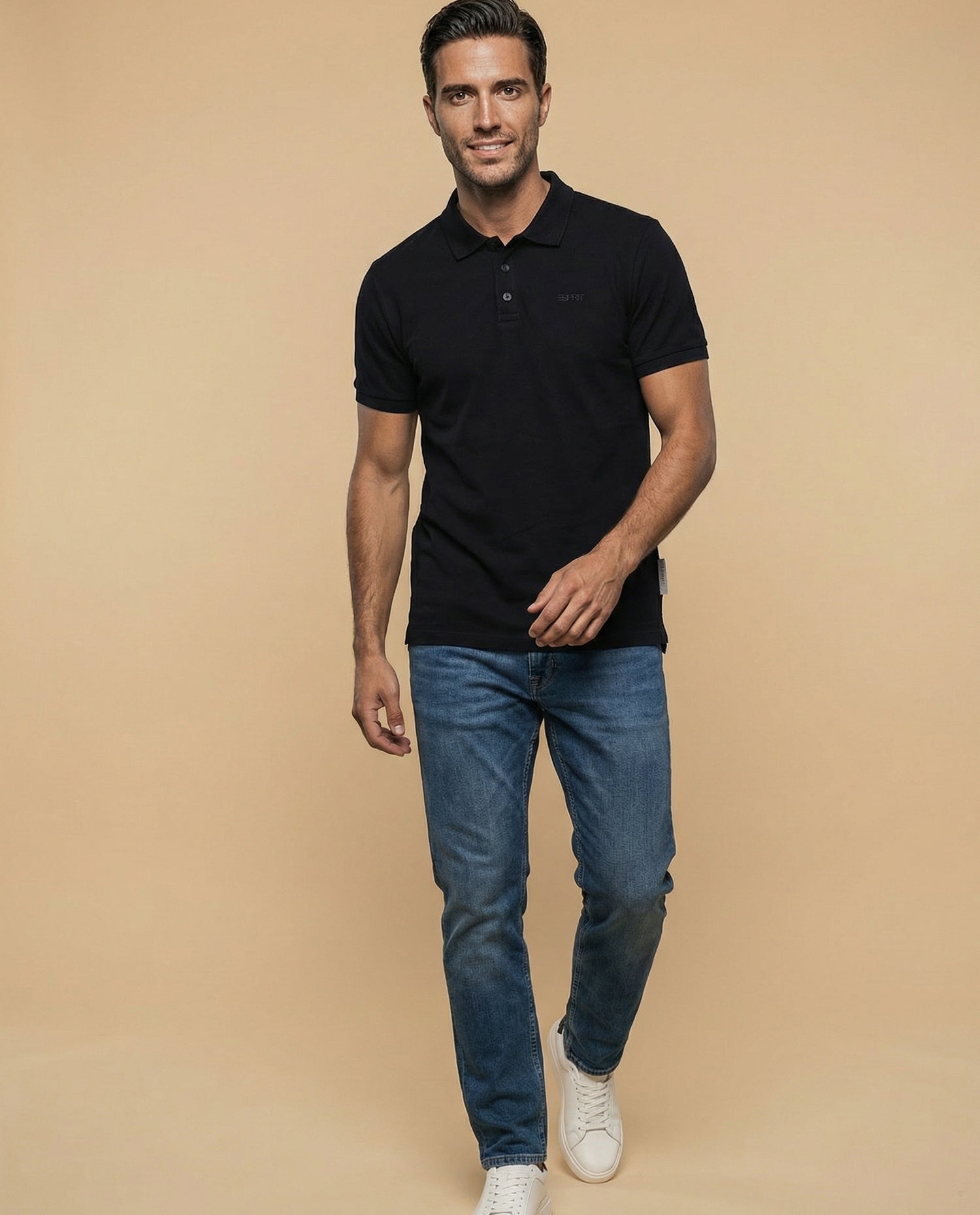 Polo manga corta con cuello clásico para hombre - Negro