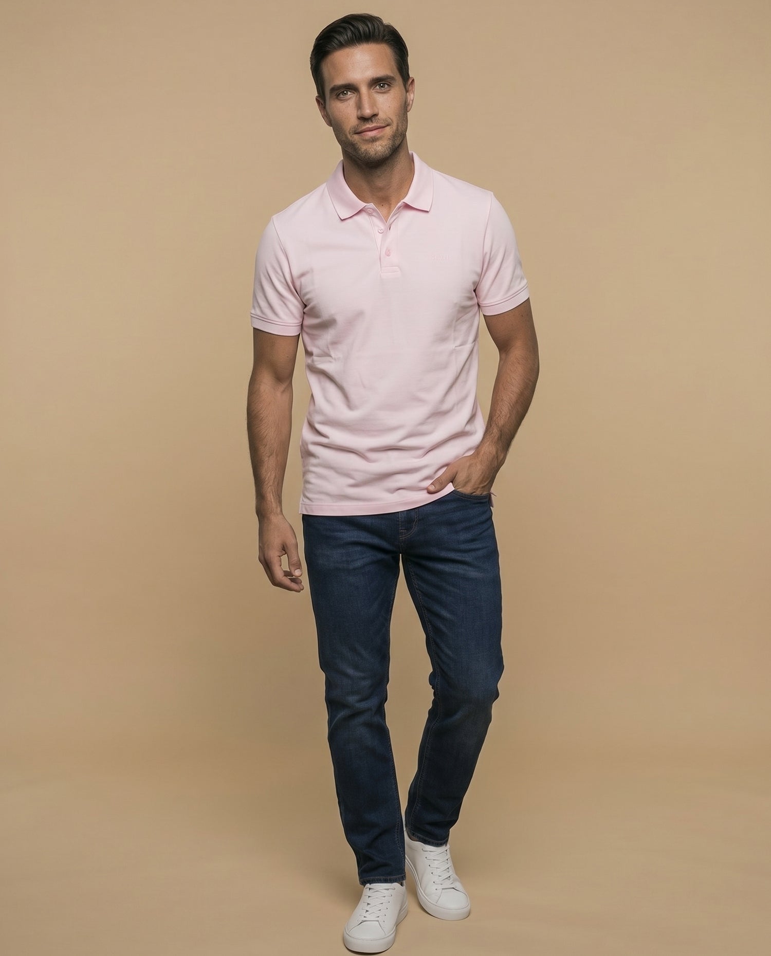 Polo manga corta con cuello clásico para hombre - Rosa