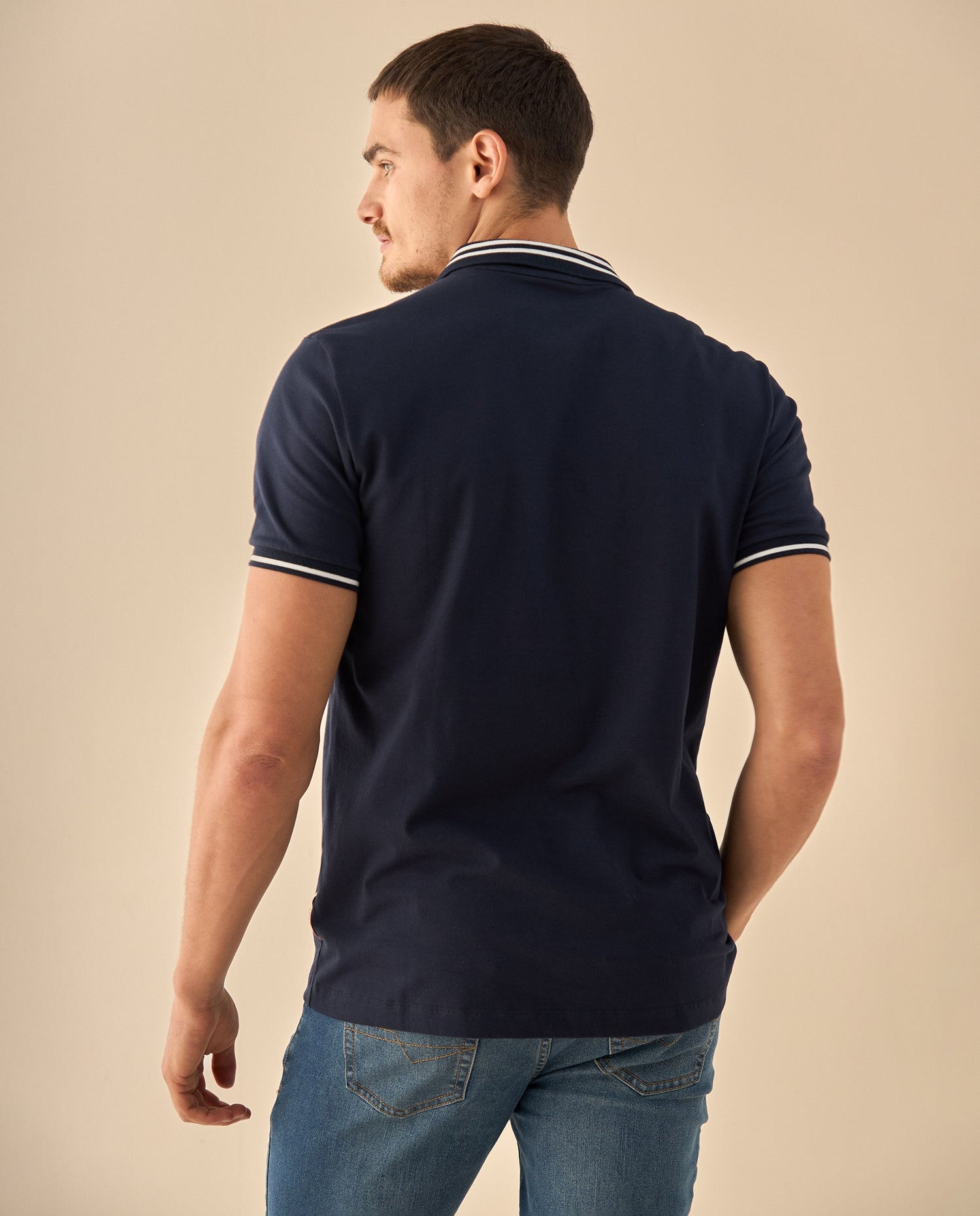Polo con Franja Contrastante - Azul