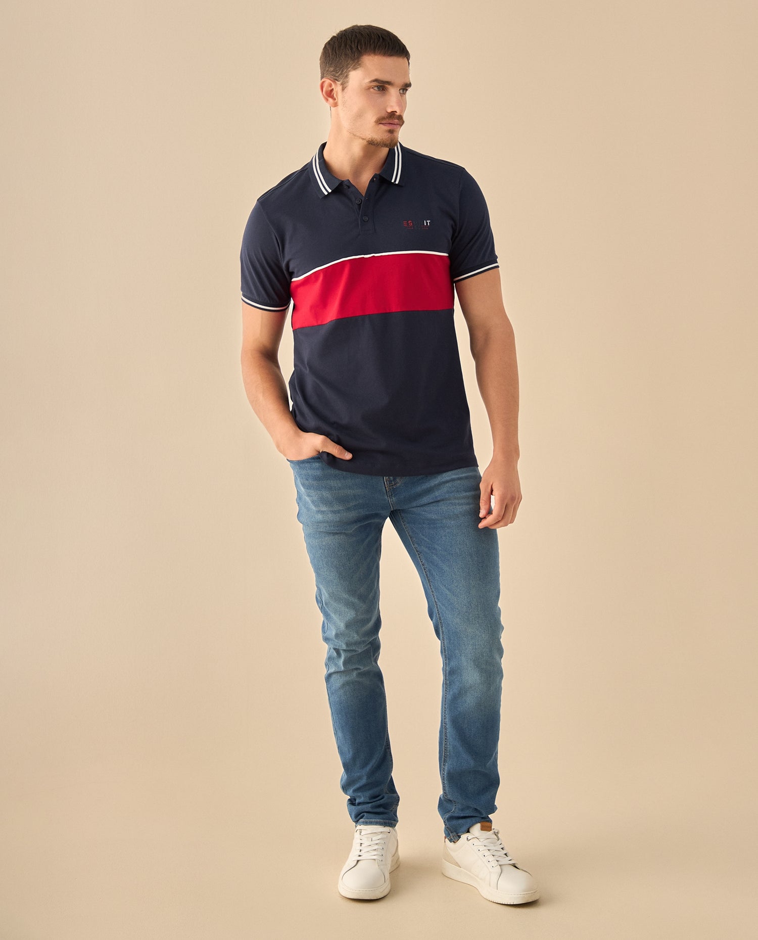 Polo con Franja Contrastante - Azul