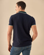 Polo con Cuello Contrastante y Logo Bordado - Azul